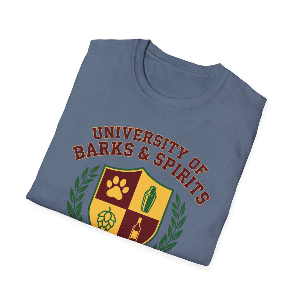 University of Barks & Spirits T-Shirt – "In Dogs We Trust" Crest Tee