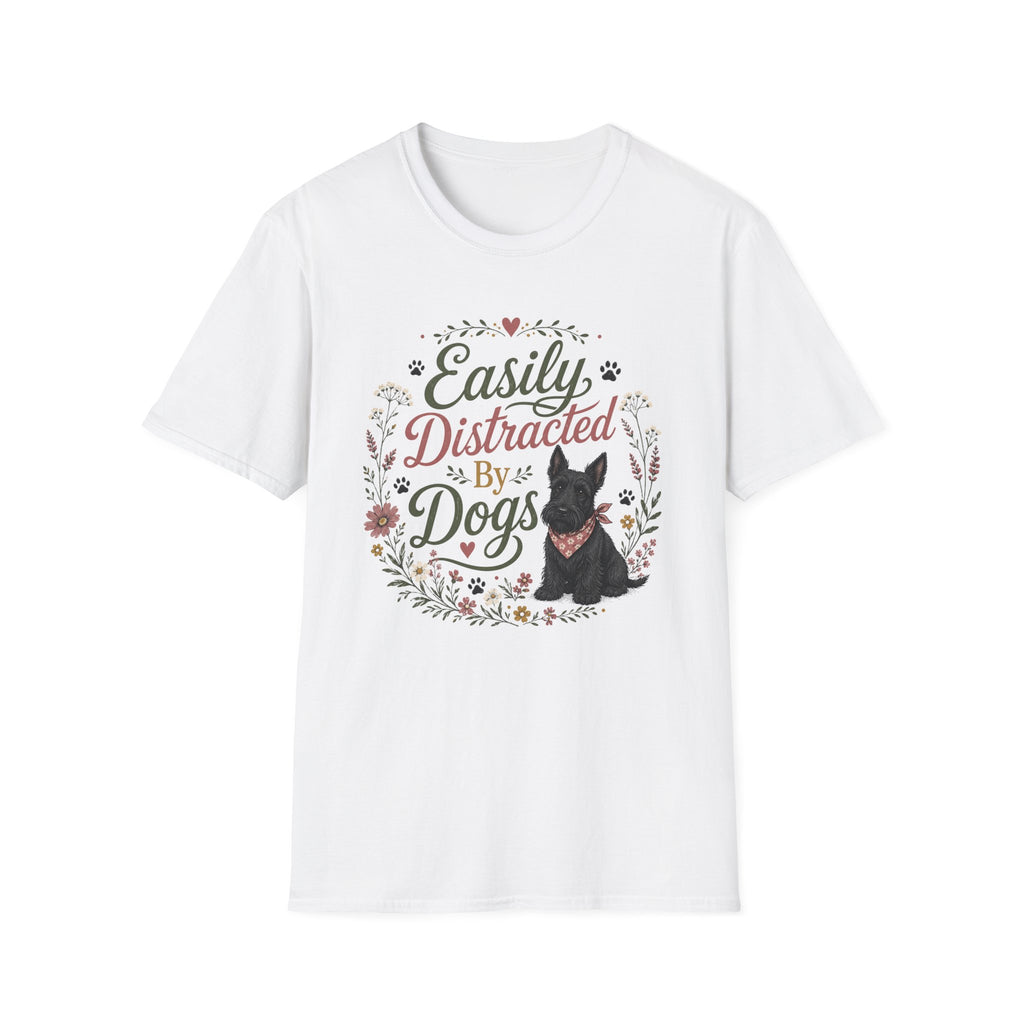 Easily Distracted By Dogs T-Shirt — Cute Scottish Terrier Floral Dog Lover Tee