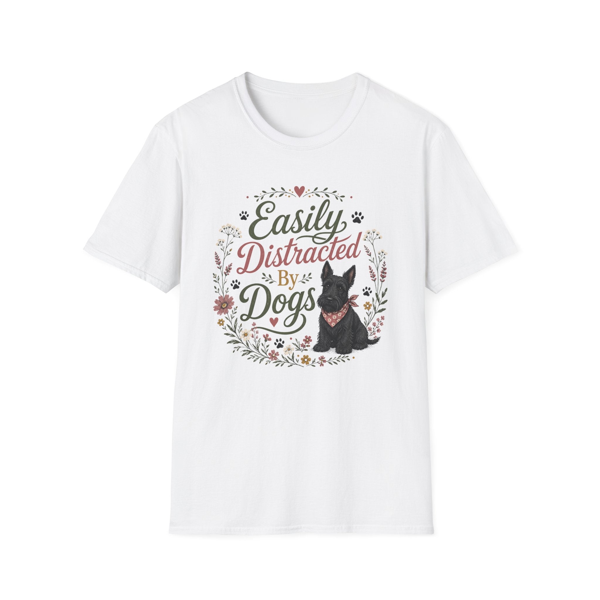 Easily Distracted By Dogs T-Shirt — Cute Scottish Terrier Floral Dog Lover Tee