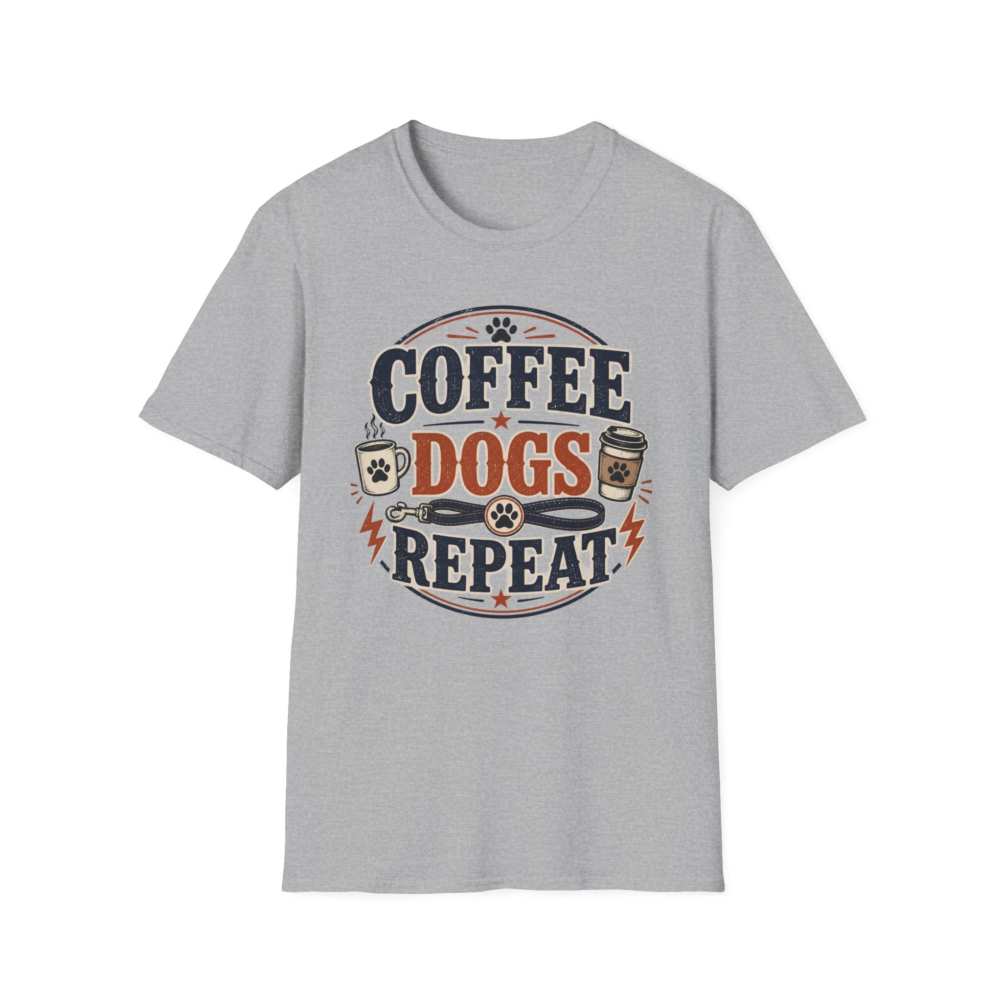 Coffee Dogs Repeat T-Shirt — Funny Dog Lover Coffee Tee