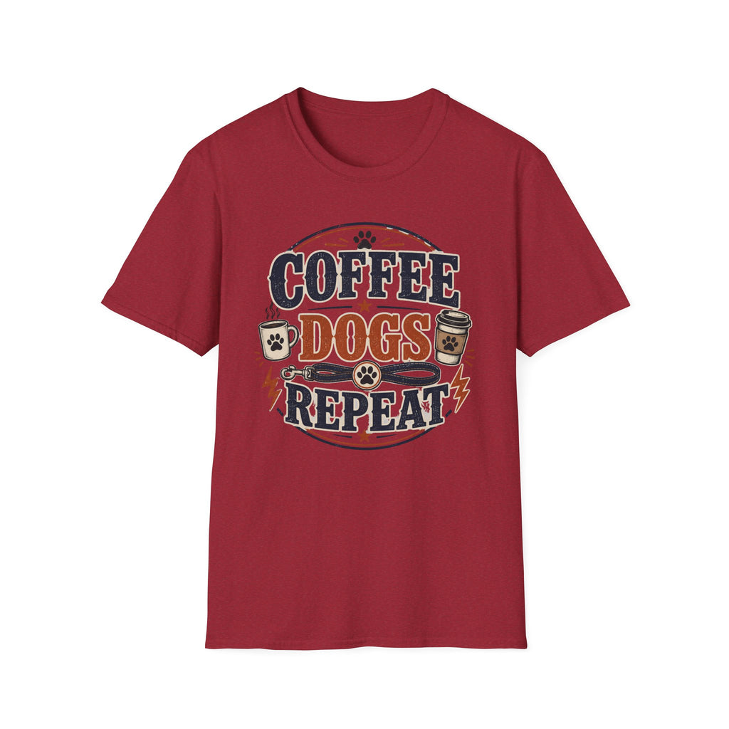 Coffee Dogs Repeat T-Shirt — Funny Dog Lover Coffee Tee