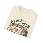 Rescue Dog T-Shirt — "My Rescue Dog Came With Emotional Baggage" Cute Adopted Pup Tee