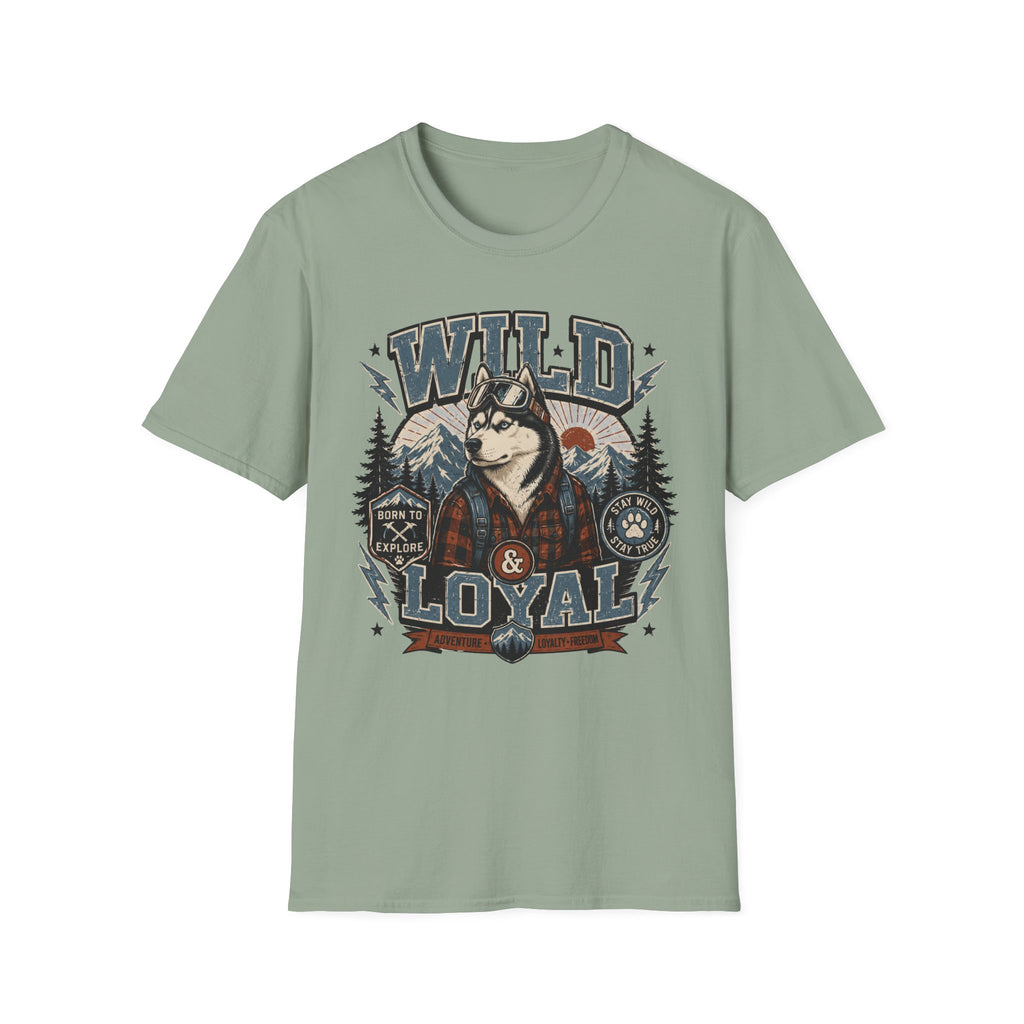 Wild & Loyal Husky T-Shirt — Vintage Mountain Dog Tee