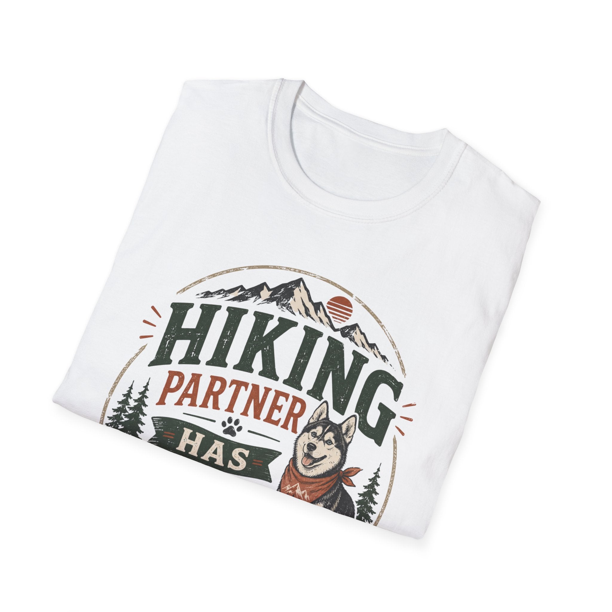 Hiking Partner Has Four Legs T-Shirt — Husky Dog Lover Outdoor Tee