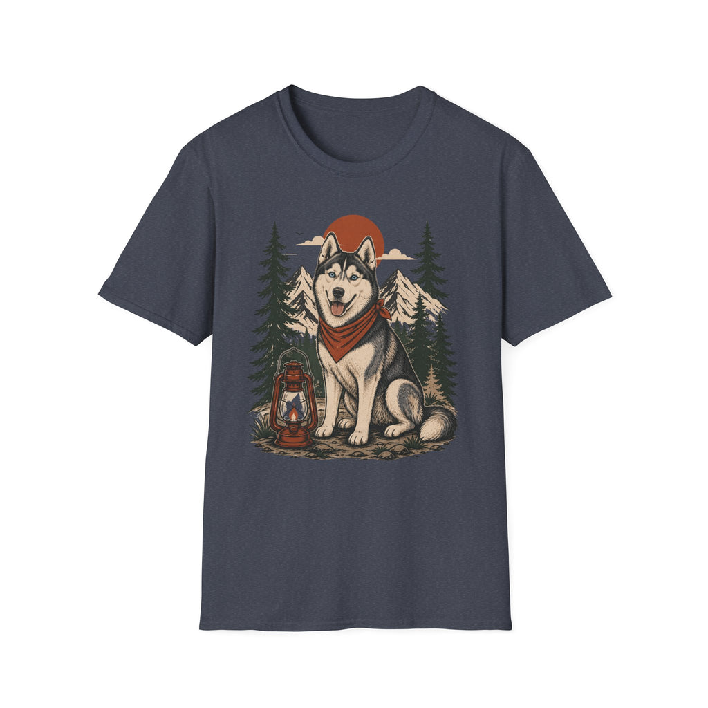 Husky Lantern T-Shirt — Retro Camping Dog Tee