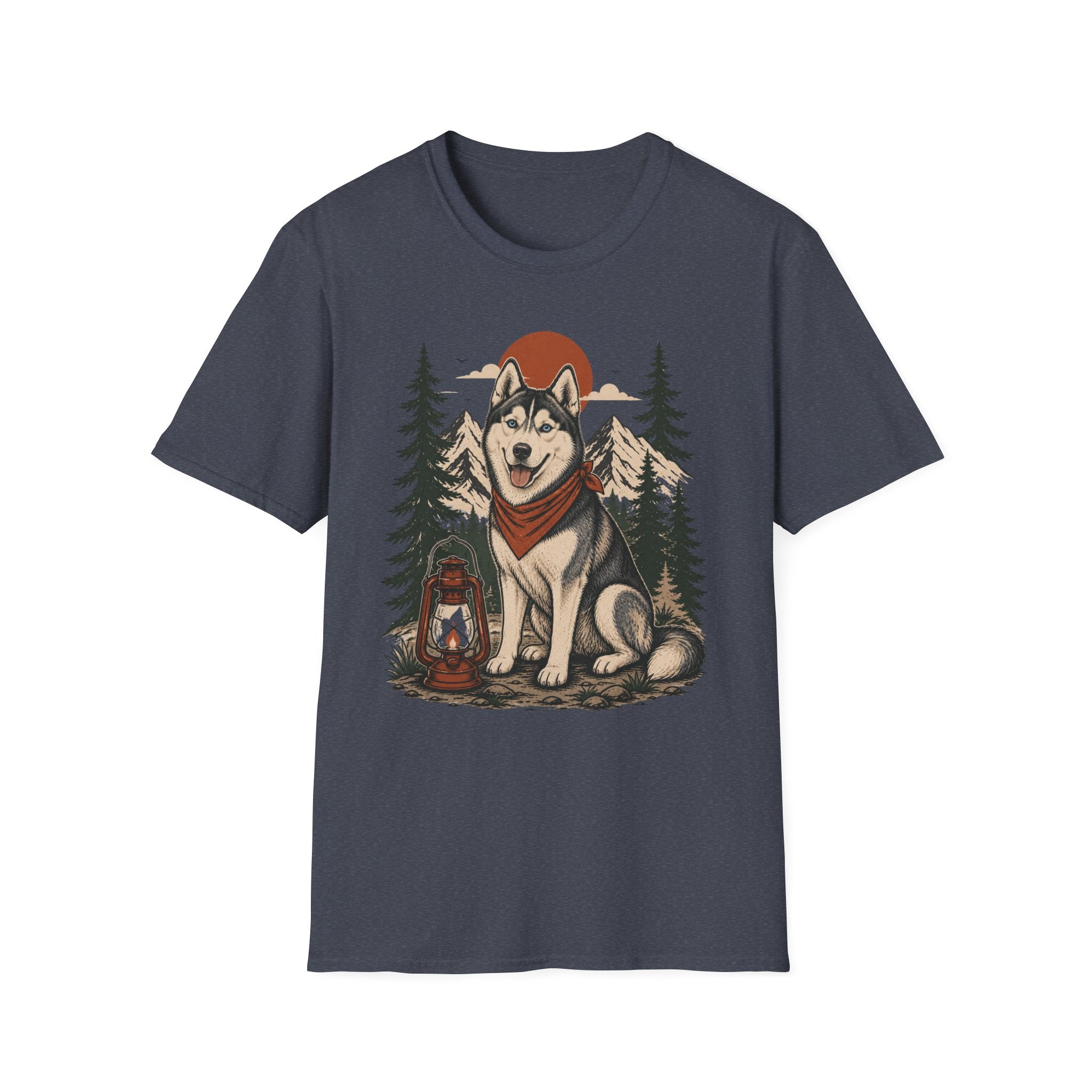 Husky Lantern T-Shirt — Retro Camping Dog Tee