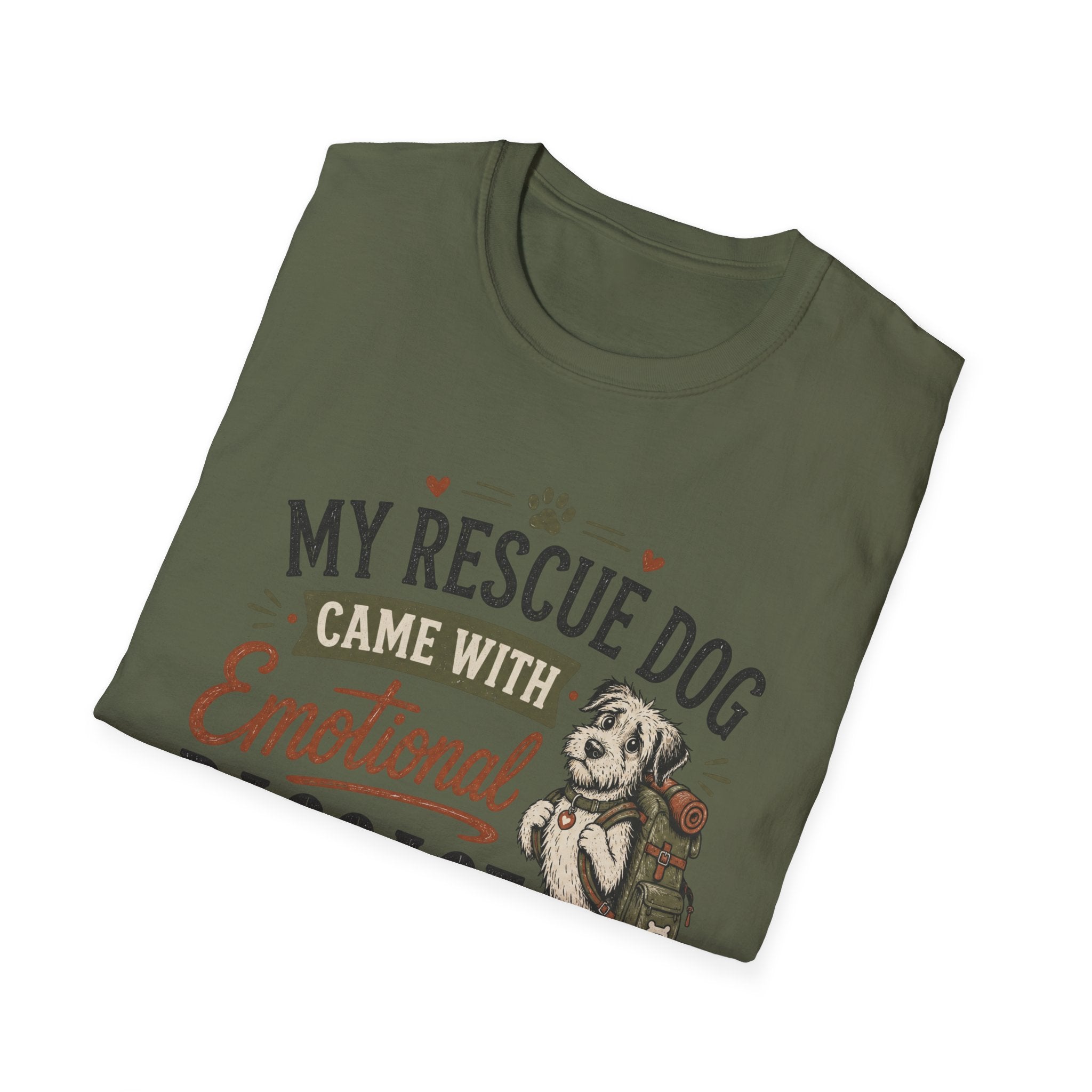Rescue Dog T-Shirt — "My Rescue Dog Came With Emotional Baggage" Cute Adopted Pup Tee