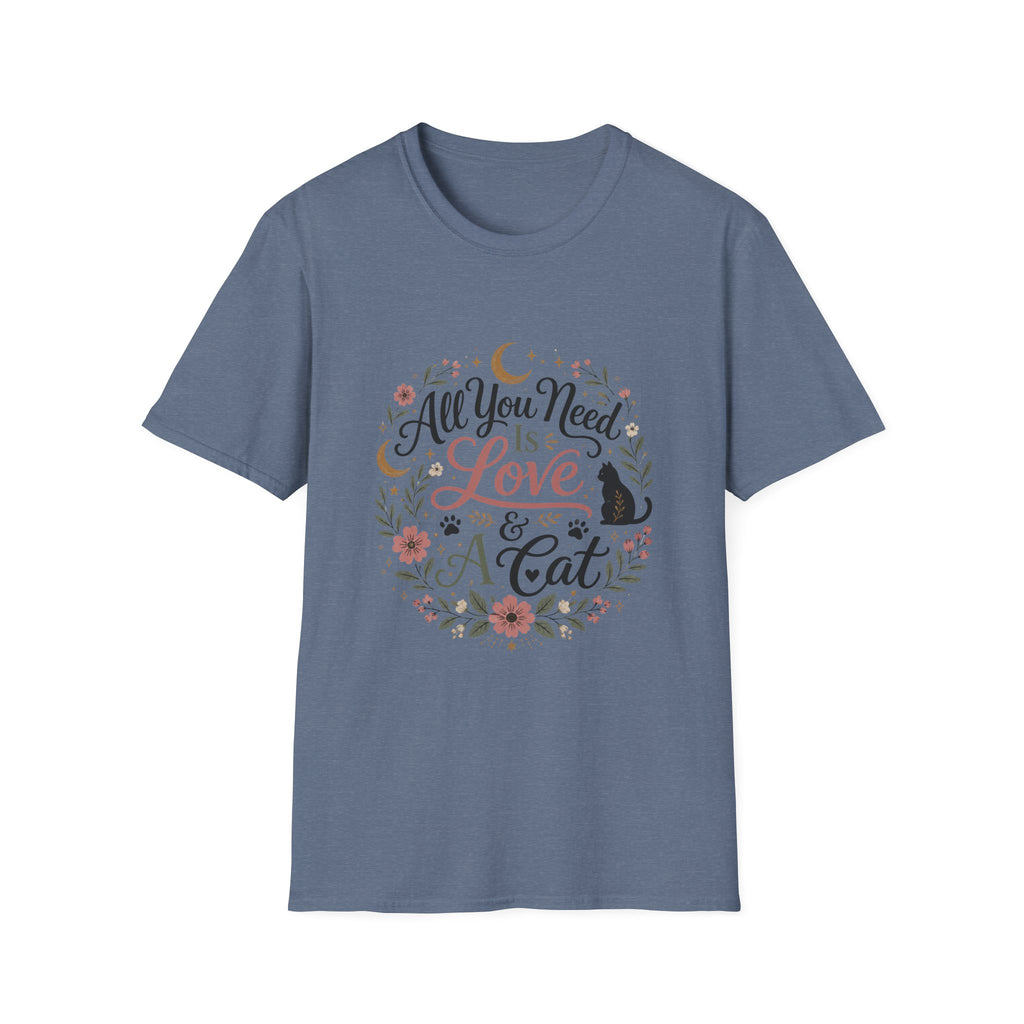 All You Need Is Love & A Cat T-Shirt — Floral Cat Lover Tee