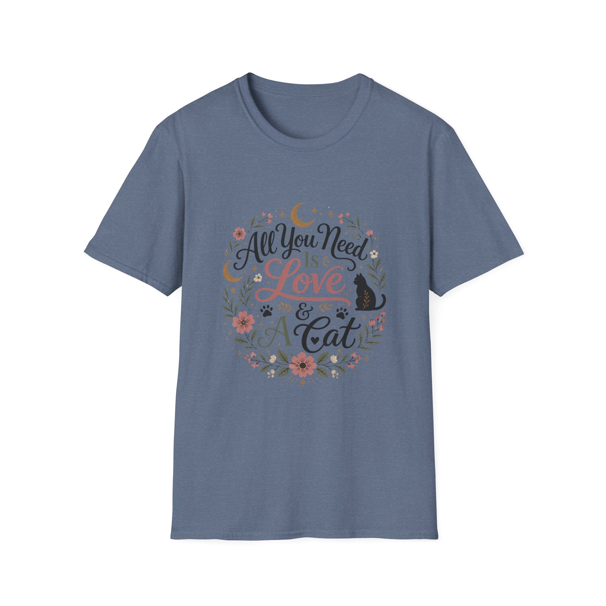 All You Need Is Love & A Cat T-Shirt — Floral Cat Lover Tee