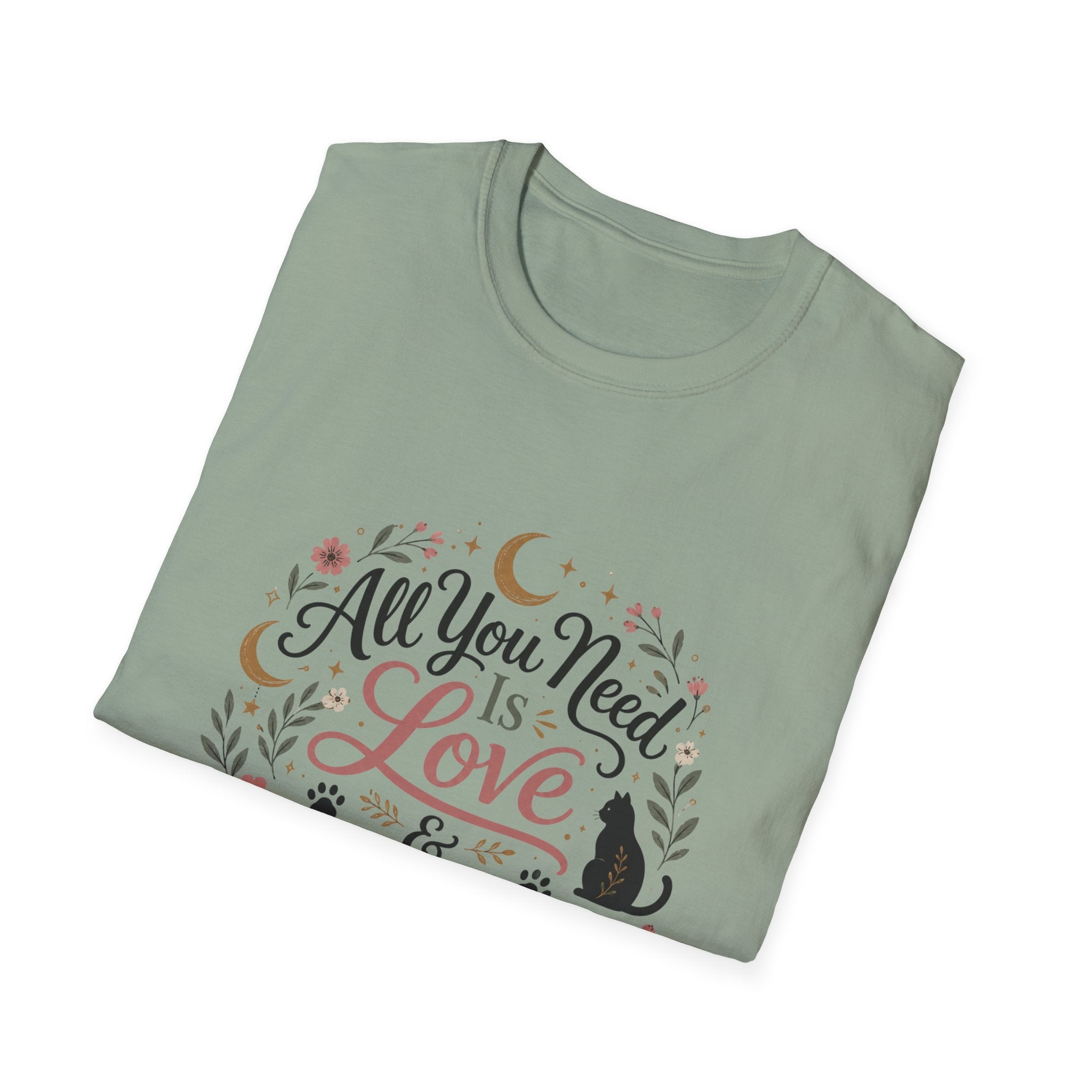 All You Need Is Love & A Cat T-Shirt — Floral Cat Lover Tee