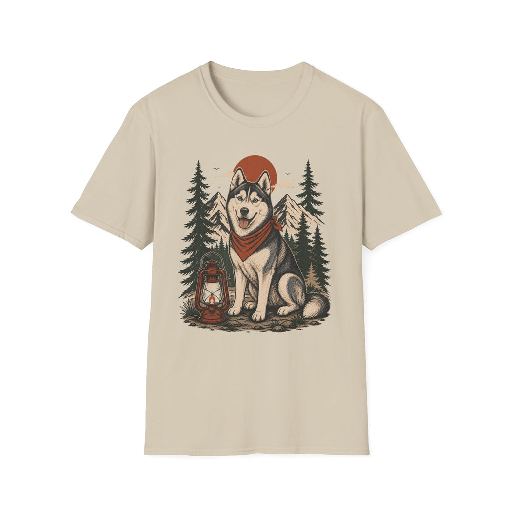 Husky Lantern T-Shirt — Retro Camping Dog Tee