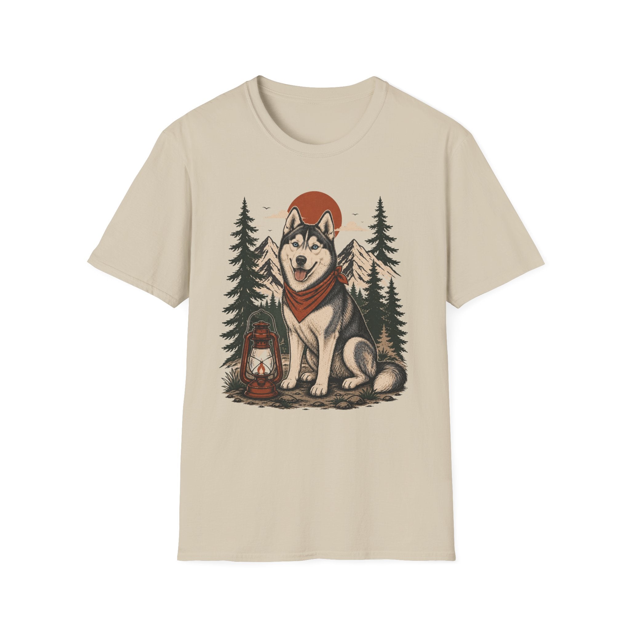 Husky Lantern T-Shirt — Retro Camping Dog Tee