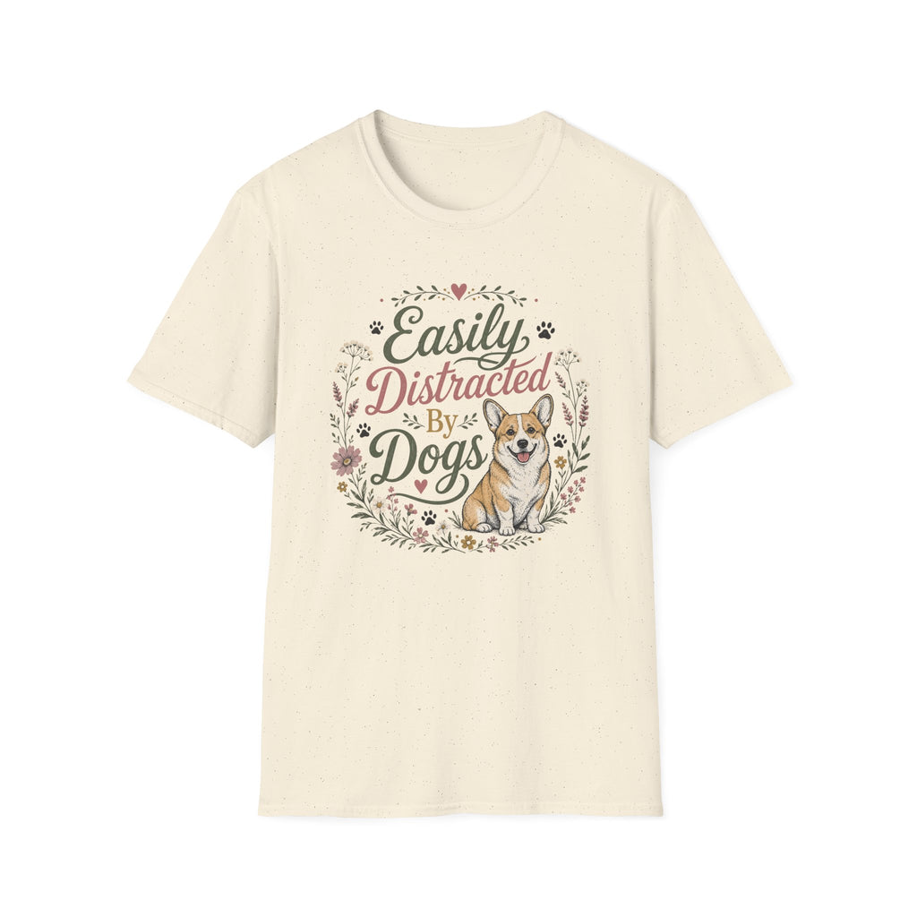 Easily Distracted By Dogs T-Shirt — Cute Corgi Floral Dog Lover Tee