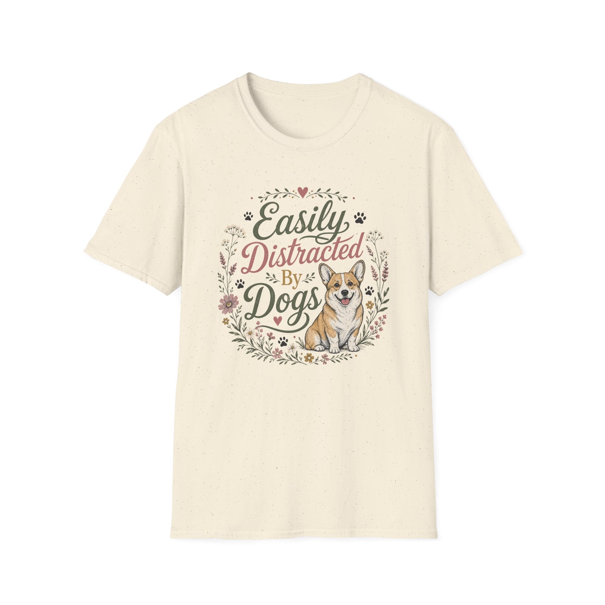 Easily Distracted By Dogs T-Shirt — Cute Corgi Floral Dog Lover Tee
