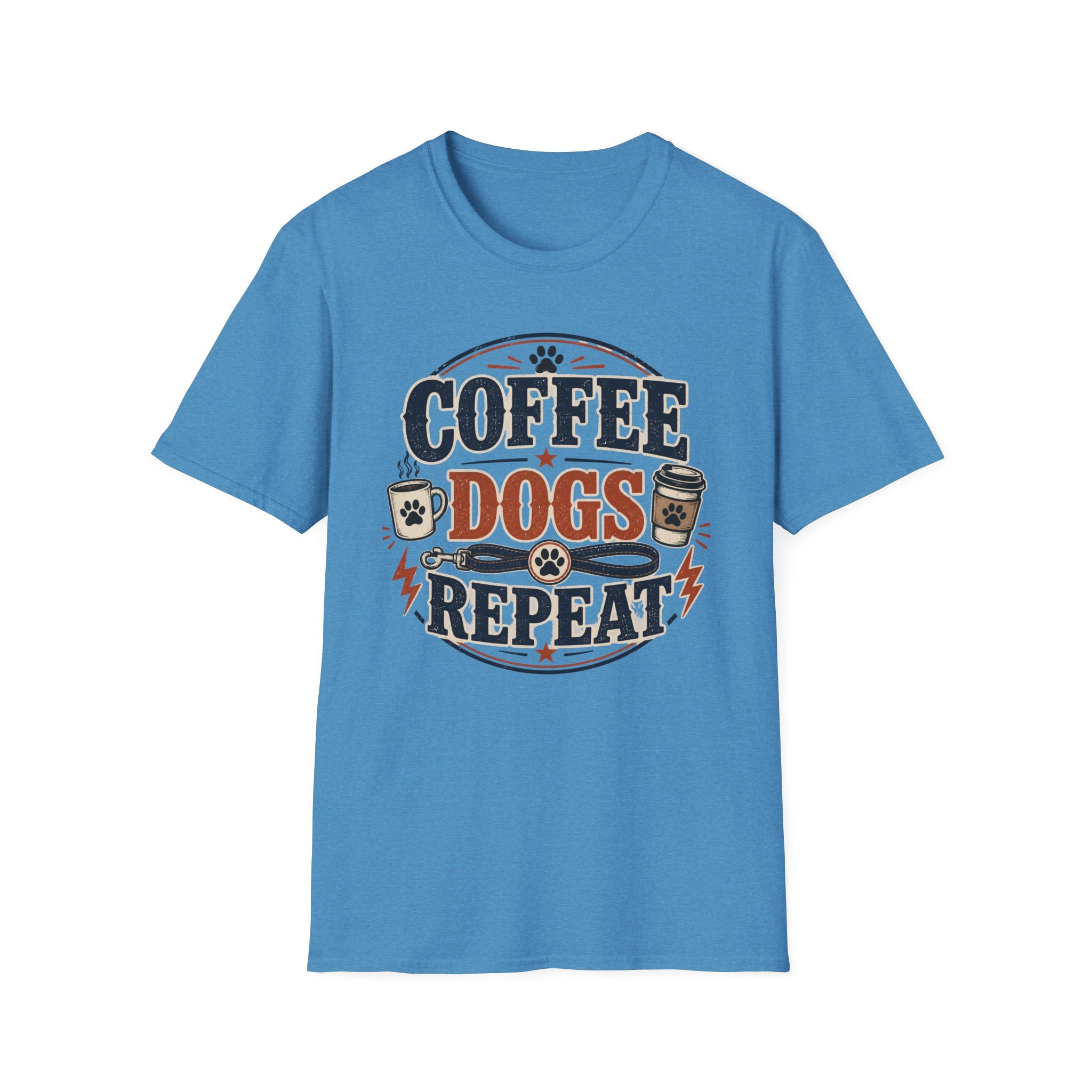Coffee Dogs Repeat T-Shirt — Funny Dog Lover Coffee Tee