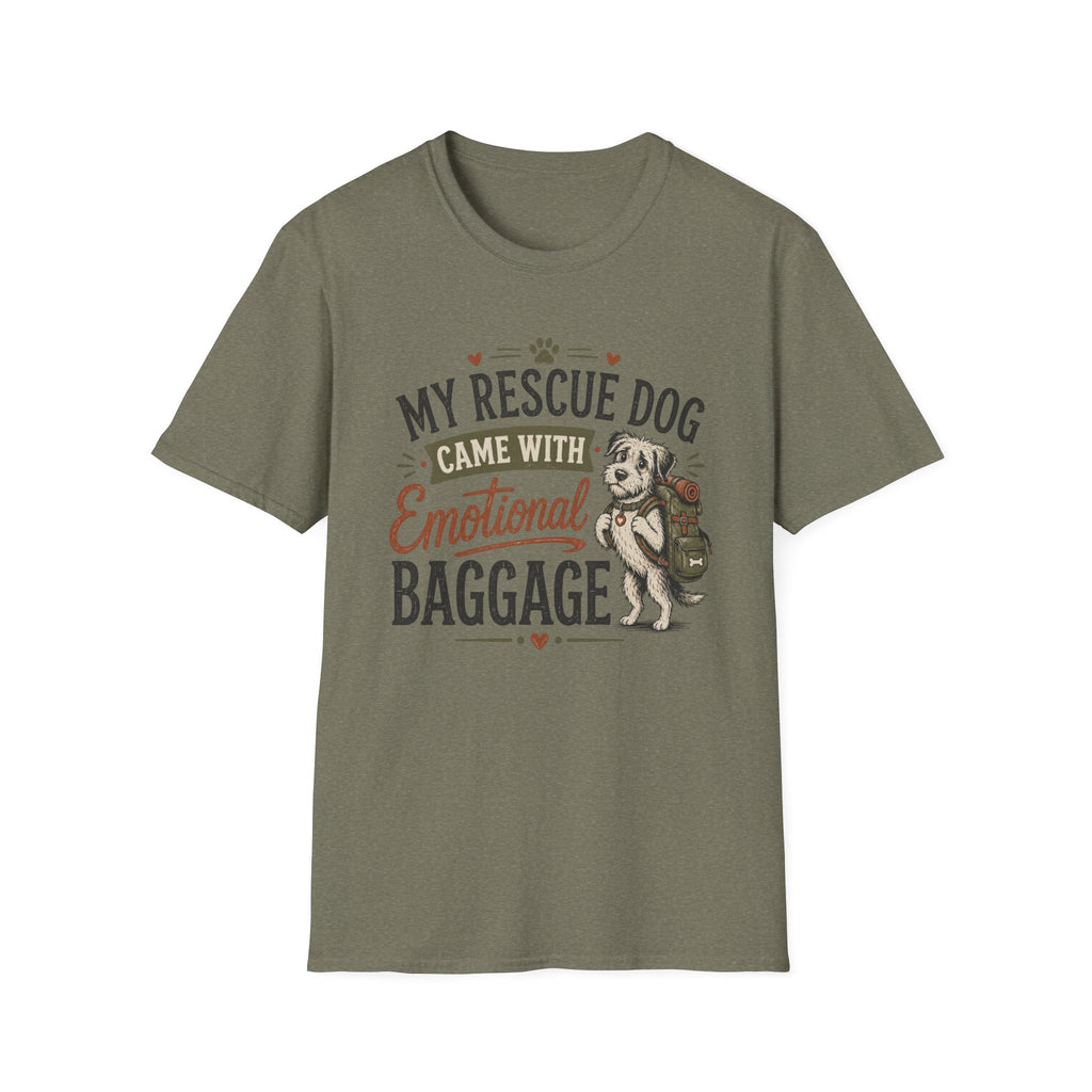 Rescue Dog T-Shirt — "My Rescue Dog Came With Emotional Baggage" Cute Adopted Pup Tee
