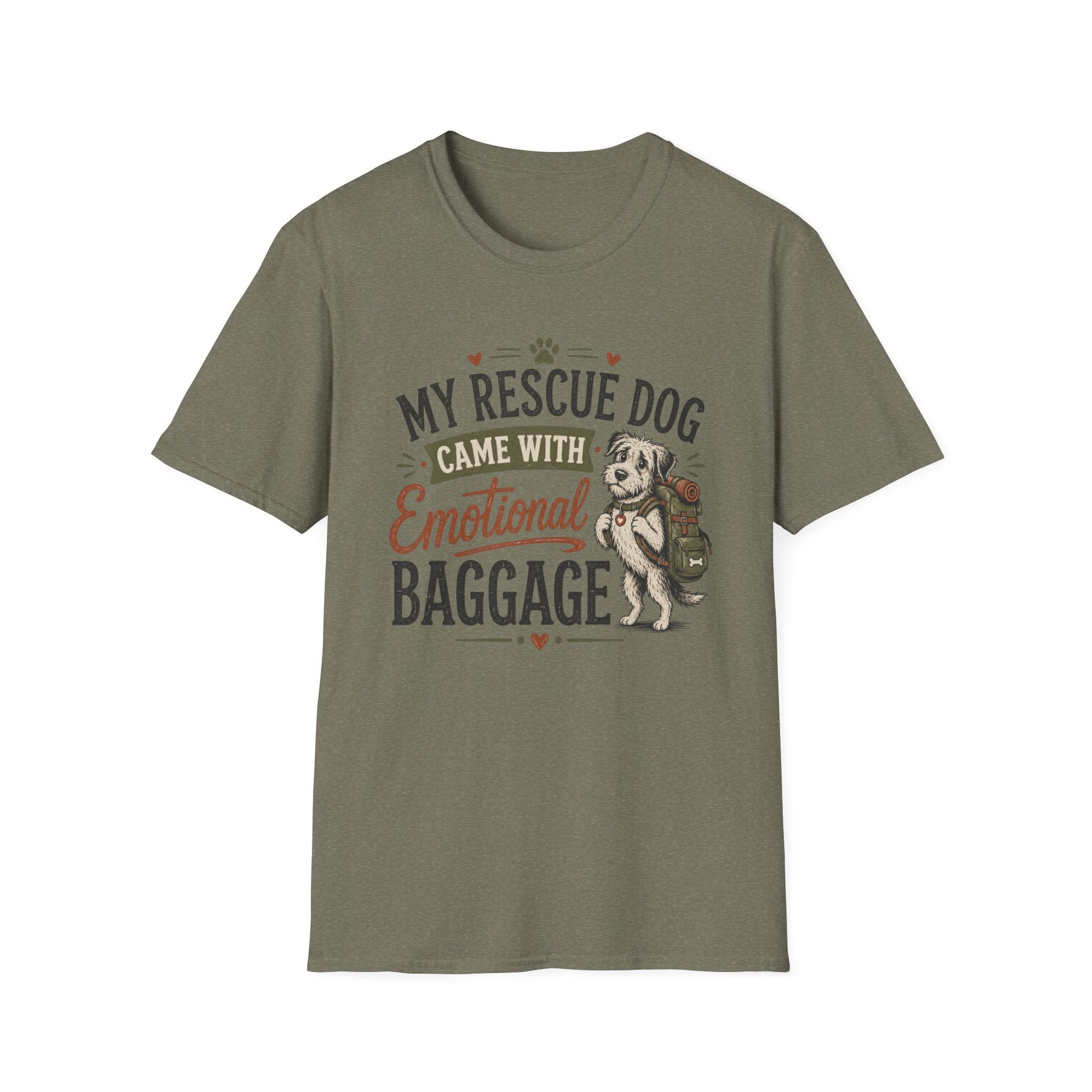 Rescue Dog T-Shirt — "My Rescue Dog Came With Emotional Baggage" Cute Adopted Pup Tee