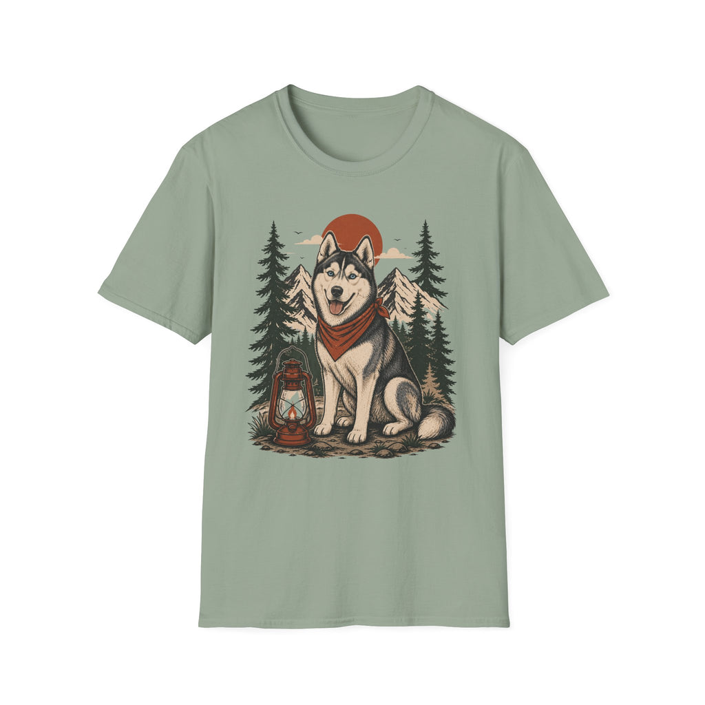 Husky Lantern T-Shirt — Retro Camping Dog Tee