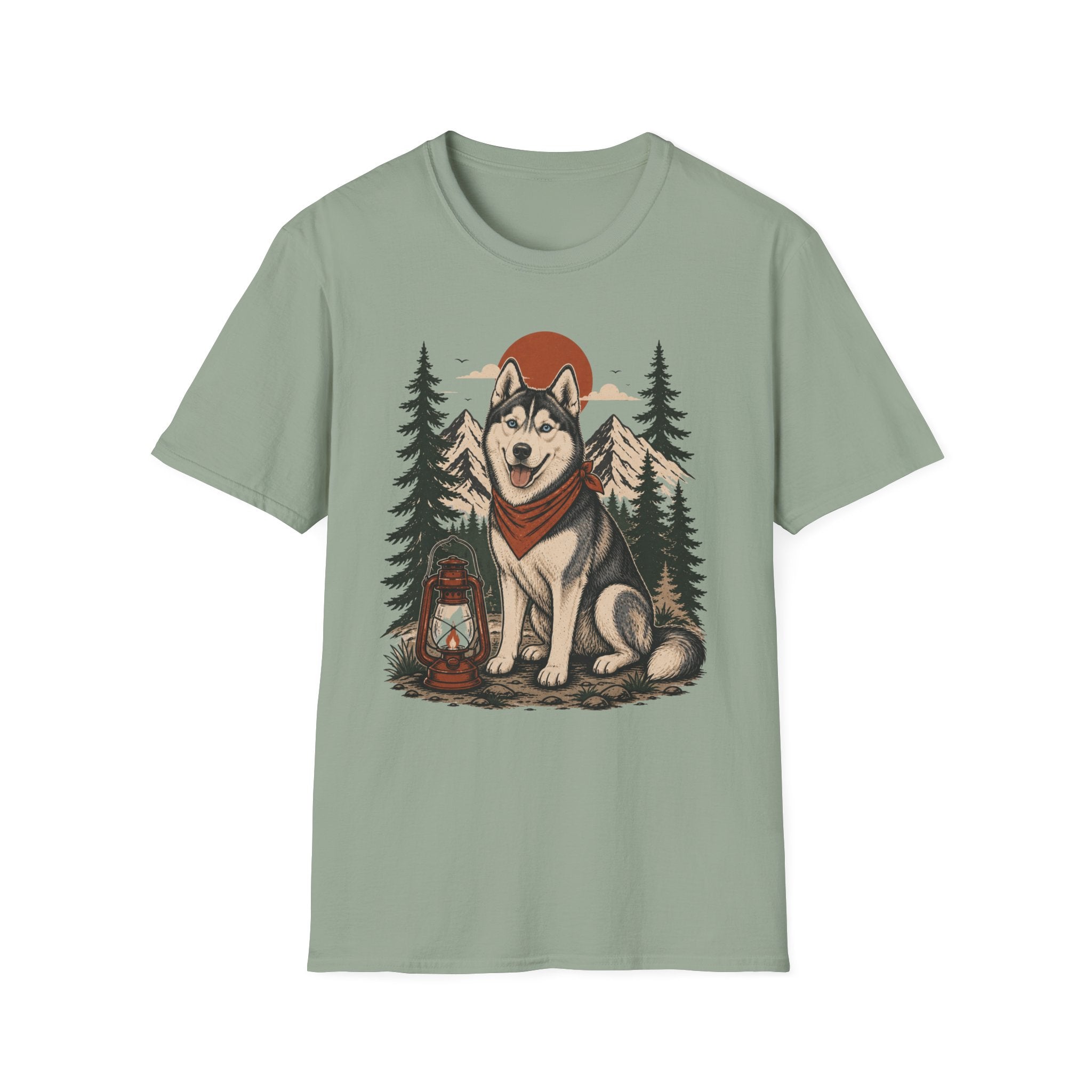 Husky Lantern T-Shirt — Retro Camping Dog Tee