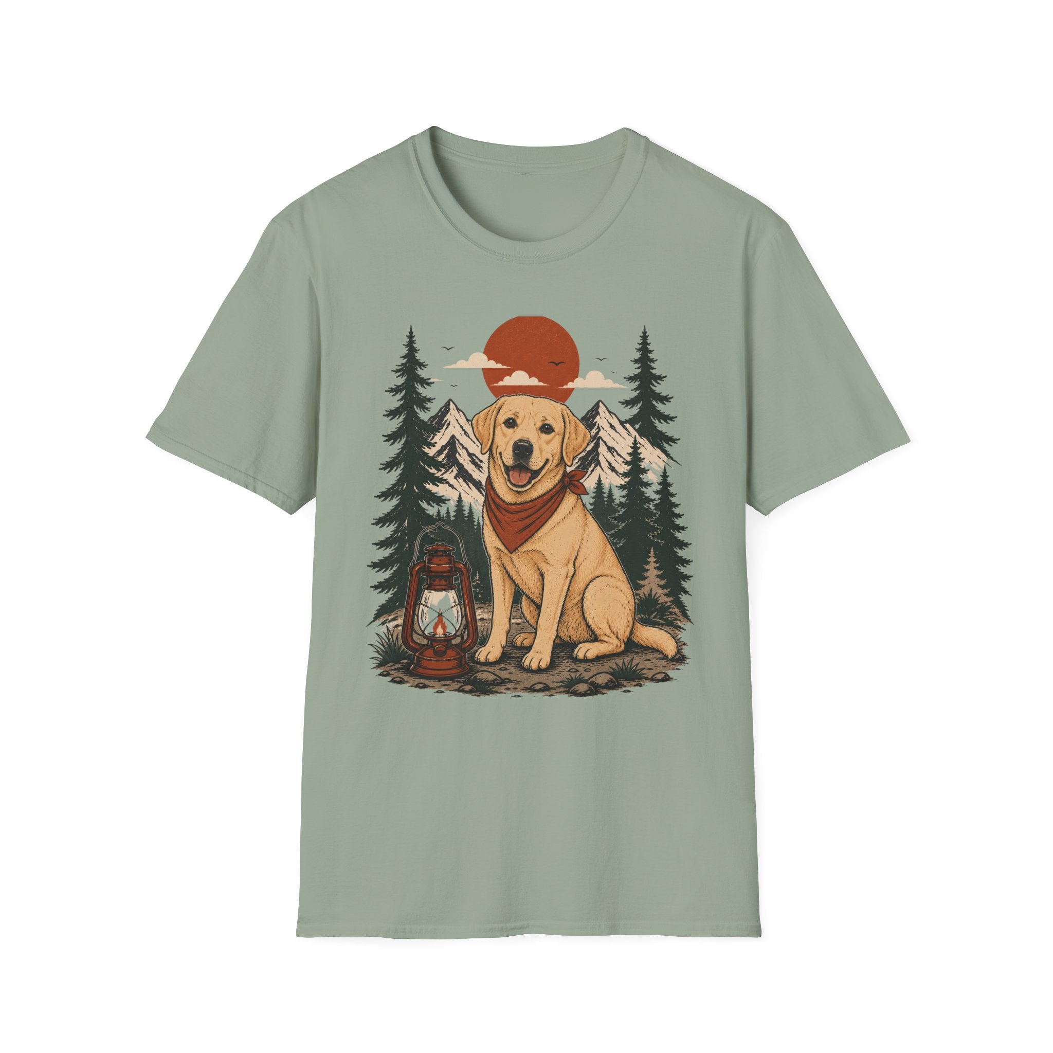 Yellow Lab Lantern T-Shirt — Retro Camping Dog Tee
