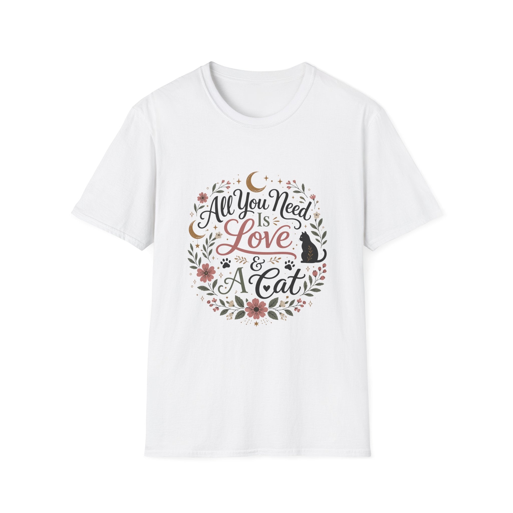 All You Need Is Love & A Cat T-Shirt — Floral Cat Lover Tee