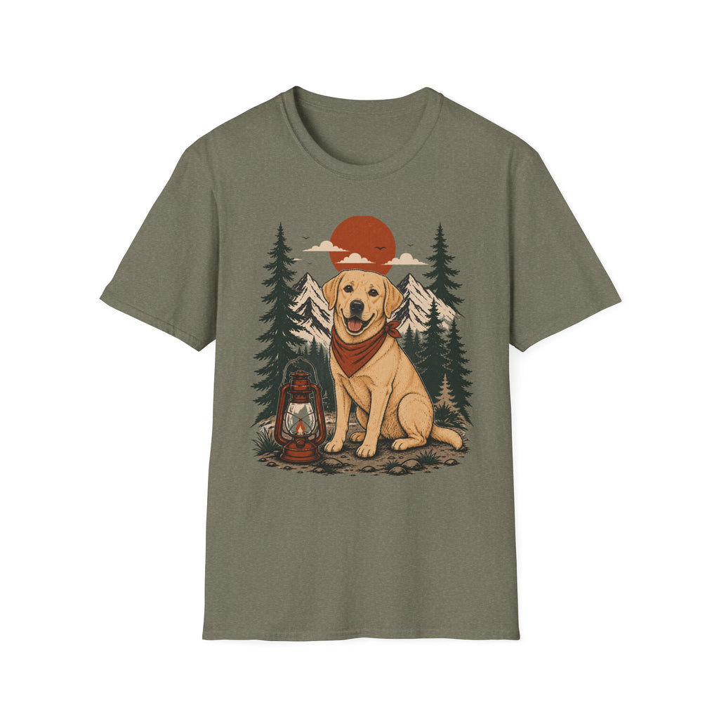 Yellow Lab Lantern T-Shirt — Retro Camping Dog Tee