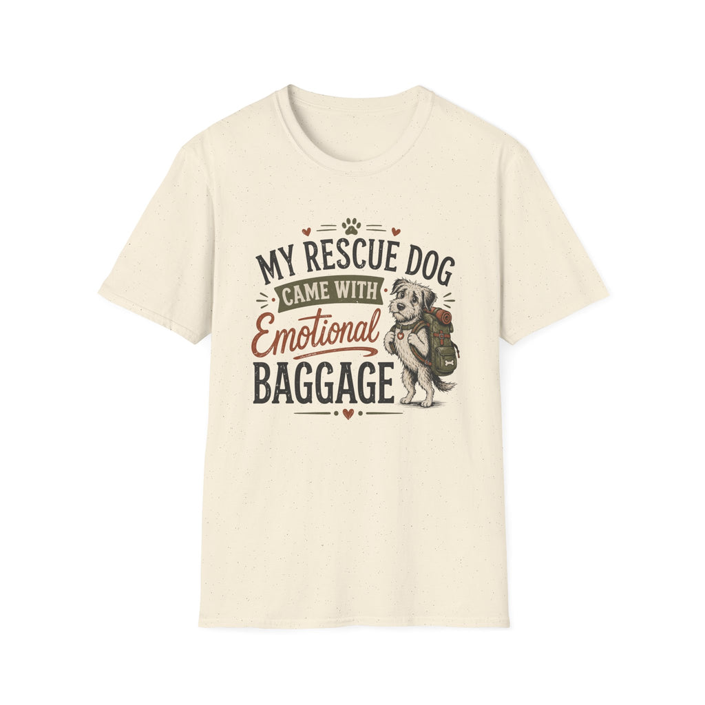 Rescue Dog T-Shirt — "My Rescue Dog Came With Emotional Baggage" Cute Adopted Pup Tee