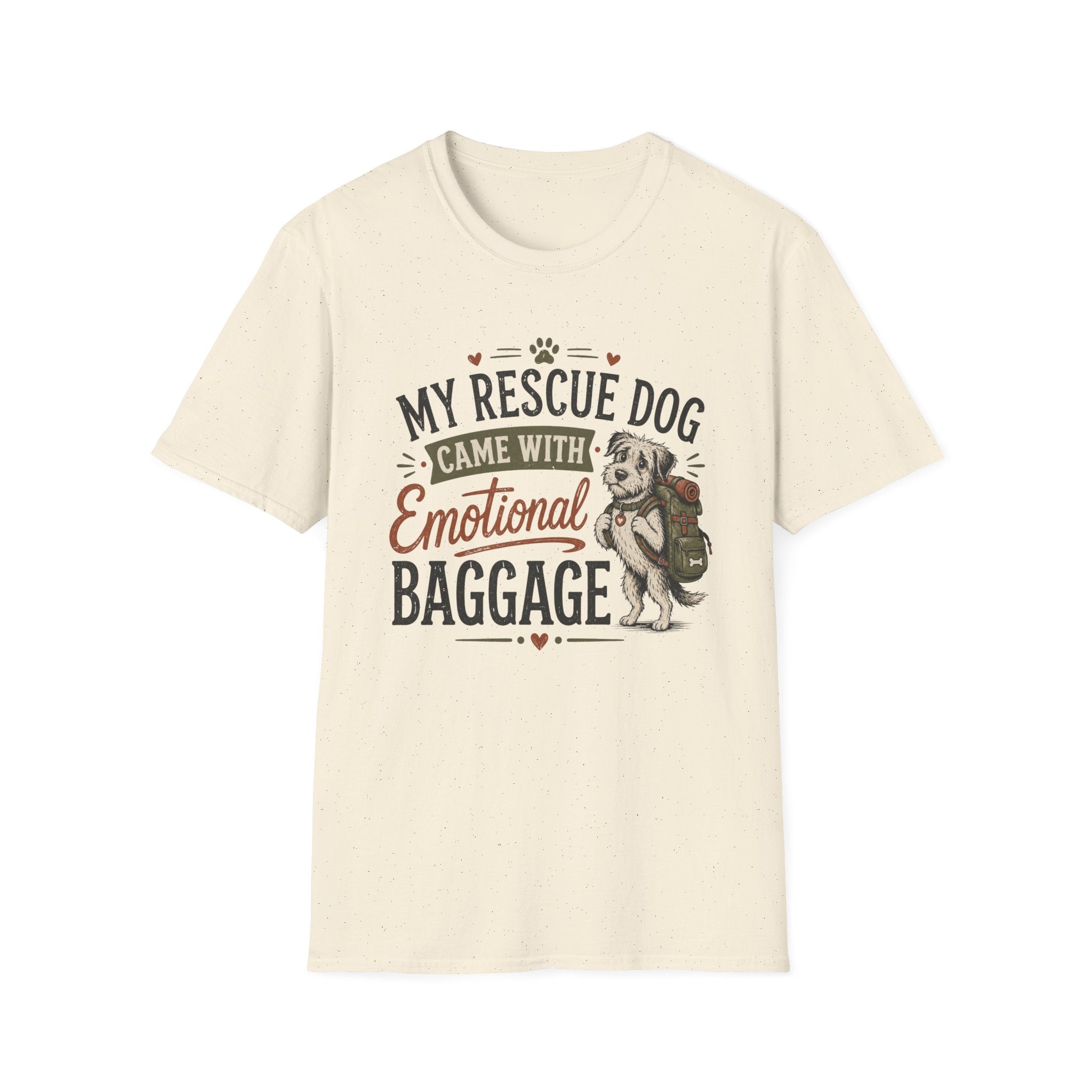Rescue Dog T-Shirt — "My Rescue Dog Came With Emotional Baggage" Cute Adopted Pup Tee
