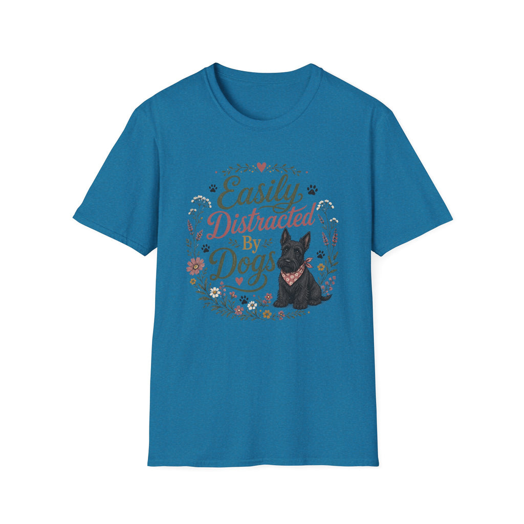 Easily Distracted By Dogs T-Shirt — Cute Scottish Terrier Floral Dog Lover Tee