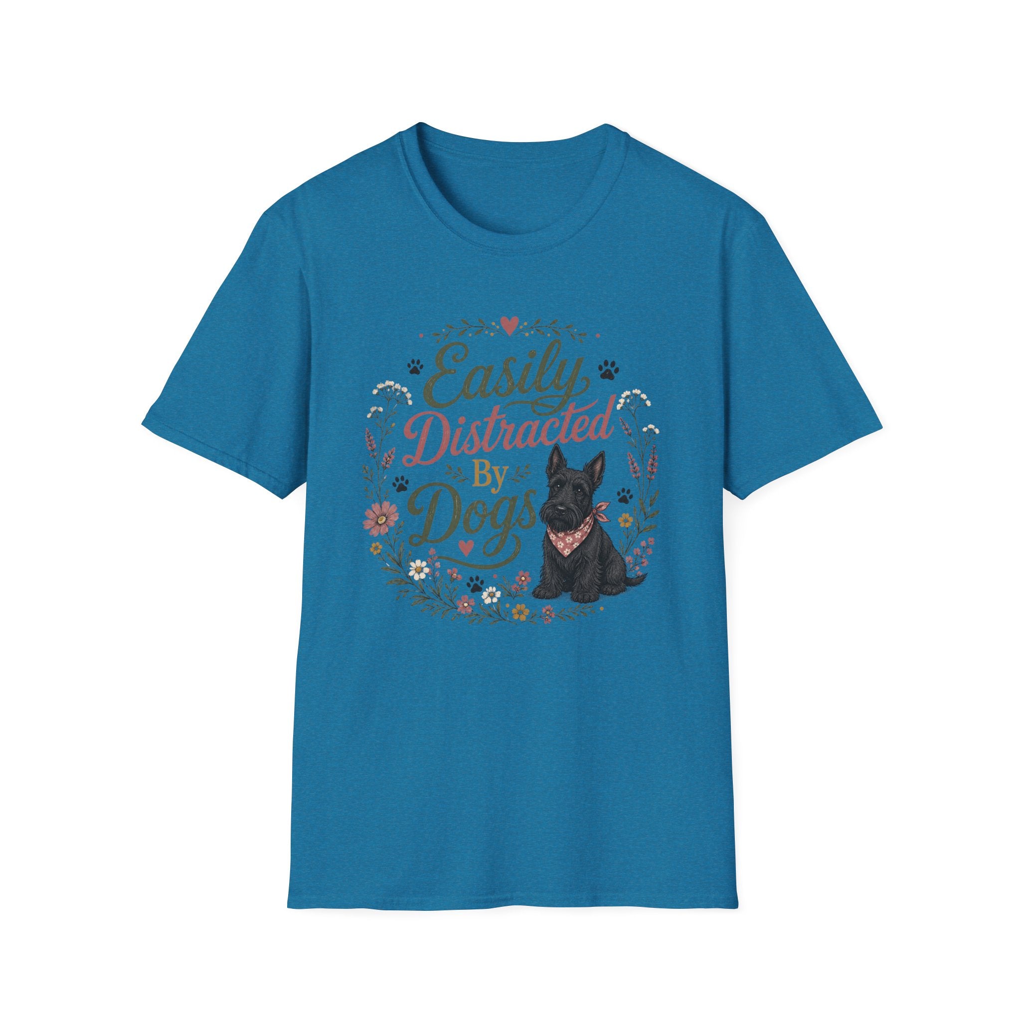 Easily Distracted By Dogs T-Shirt — Cute Scottish Terrier Floral Dog Lover Tee