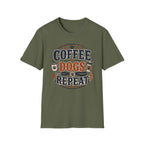 Coffee Dogs Repeat T-Shirt — Funny Dog Lover Coffee Tee