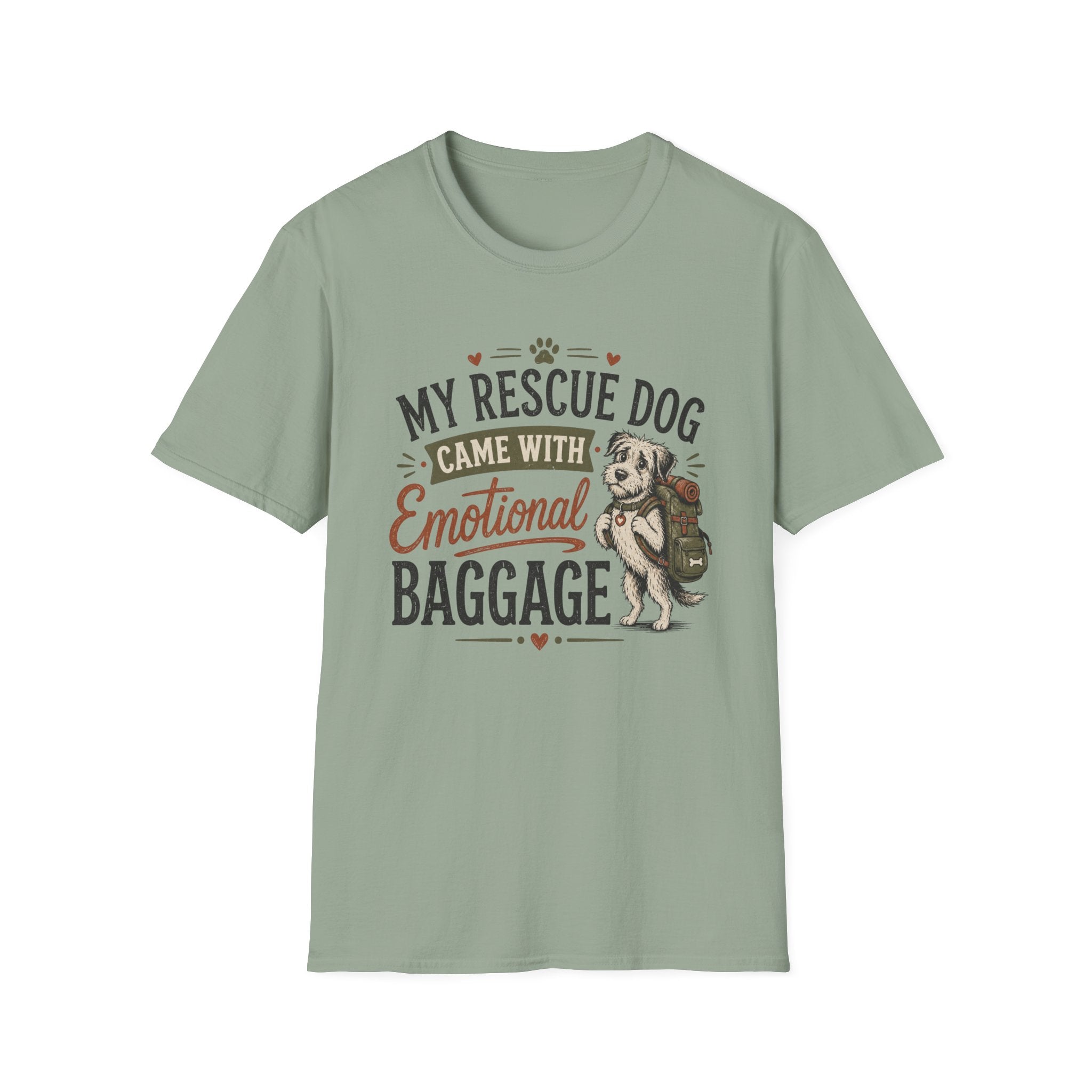 Rescue Dog T-Shirt — "My Rescue Dog Came With Emotional Baggage" Cute Adopted Pup Tee