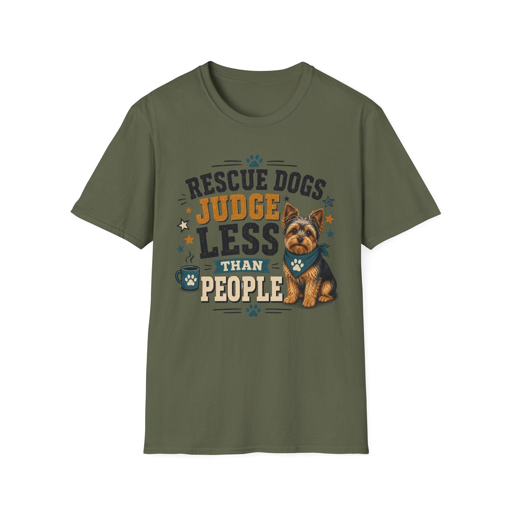 Rescue Dogs Judge Less Than People T-Shirt — Cute Yorkie Rescue Tee
