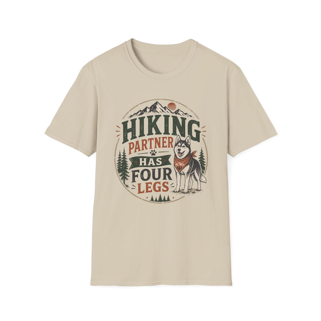 Hiking Partner Has Four Legs T-Shirt — Husky Dog Lover Outdoor Tee
