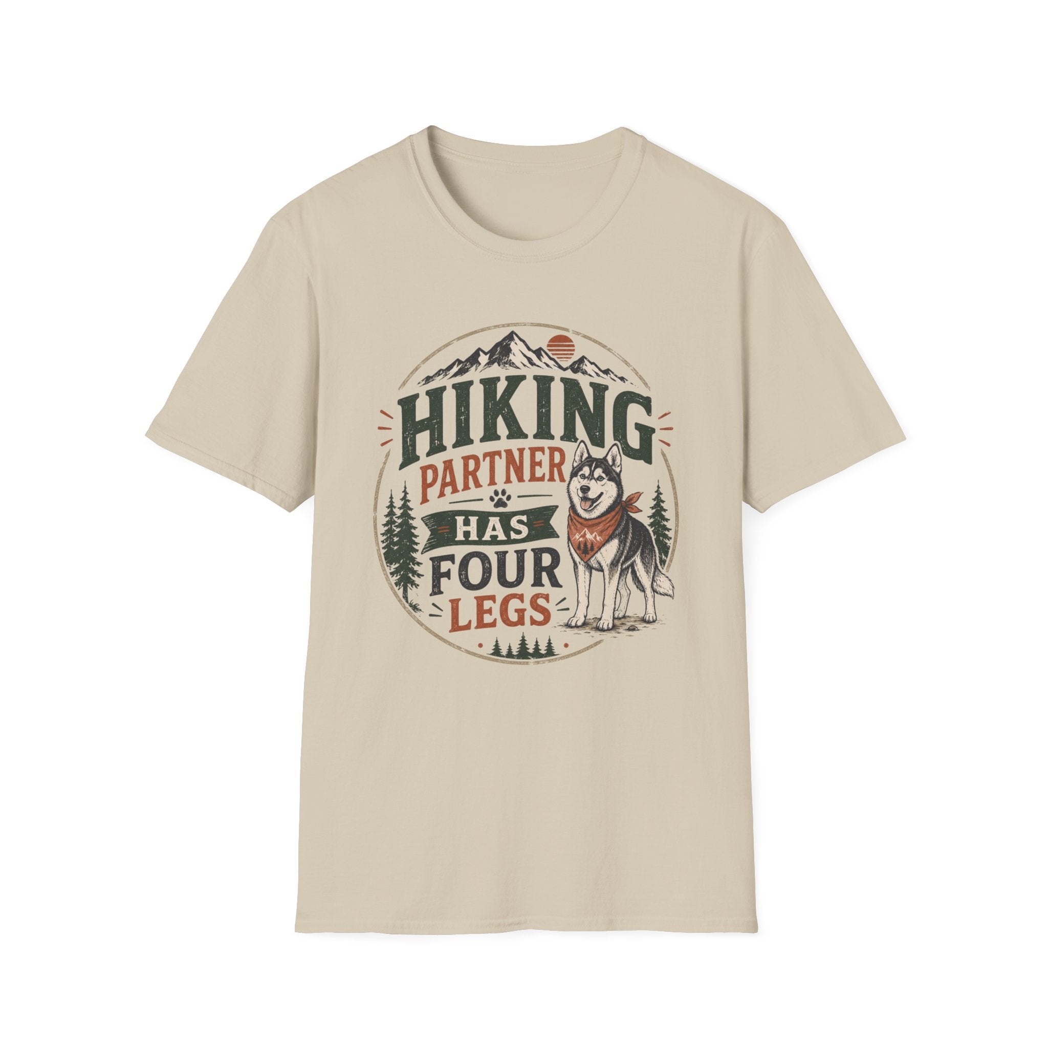 Hiking Partner Has Four Legs T-Shirt — Husky Dog Lover Outdoor Tee