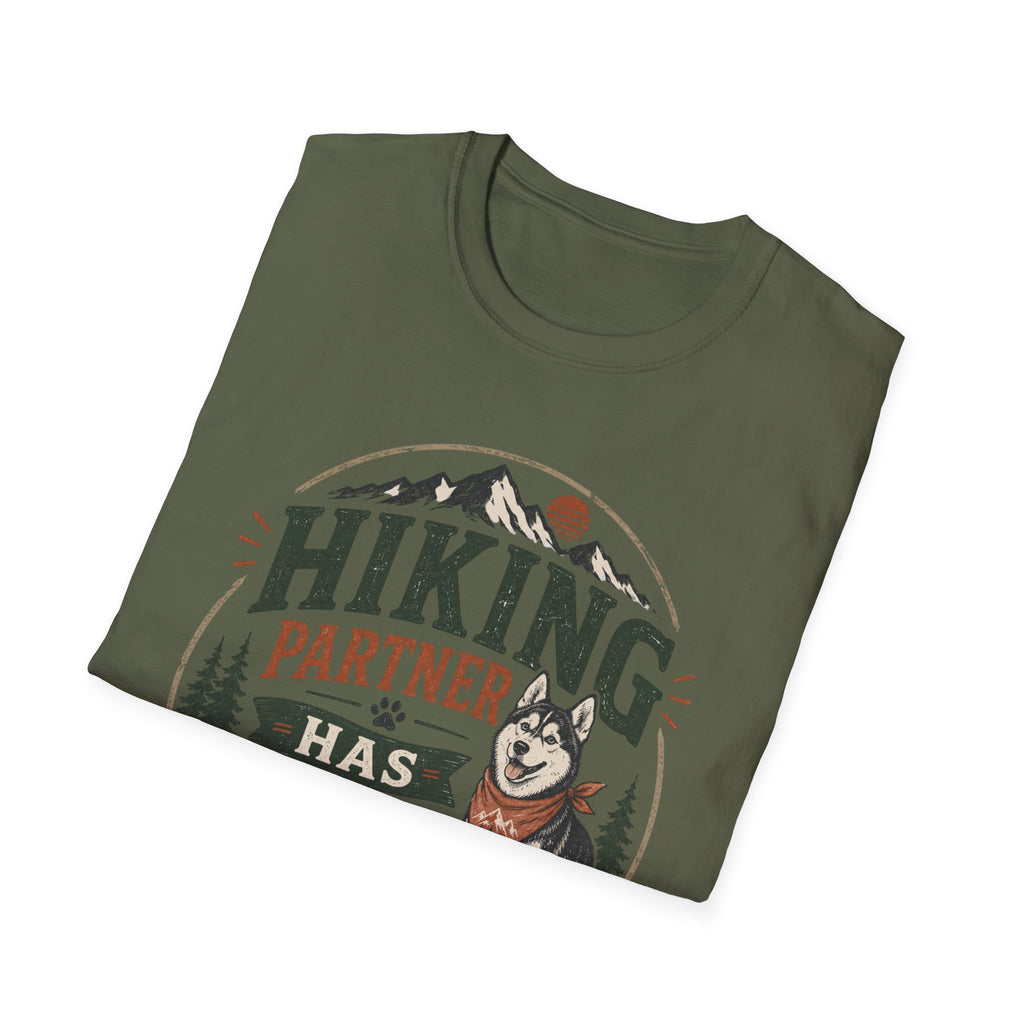 Hiking Partner Has Four Legs T-Shirt — Husky Dog Lover Outdoor Tee