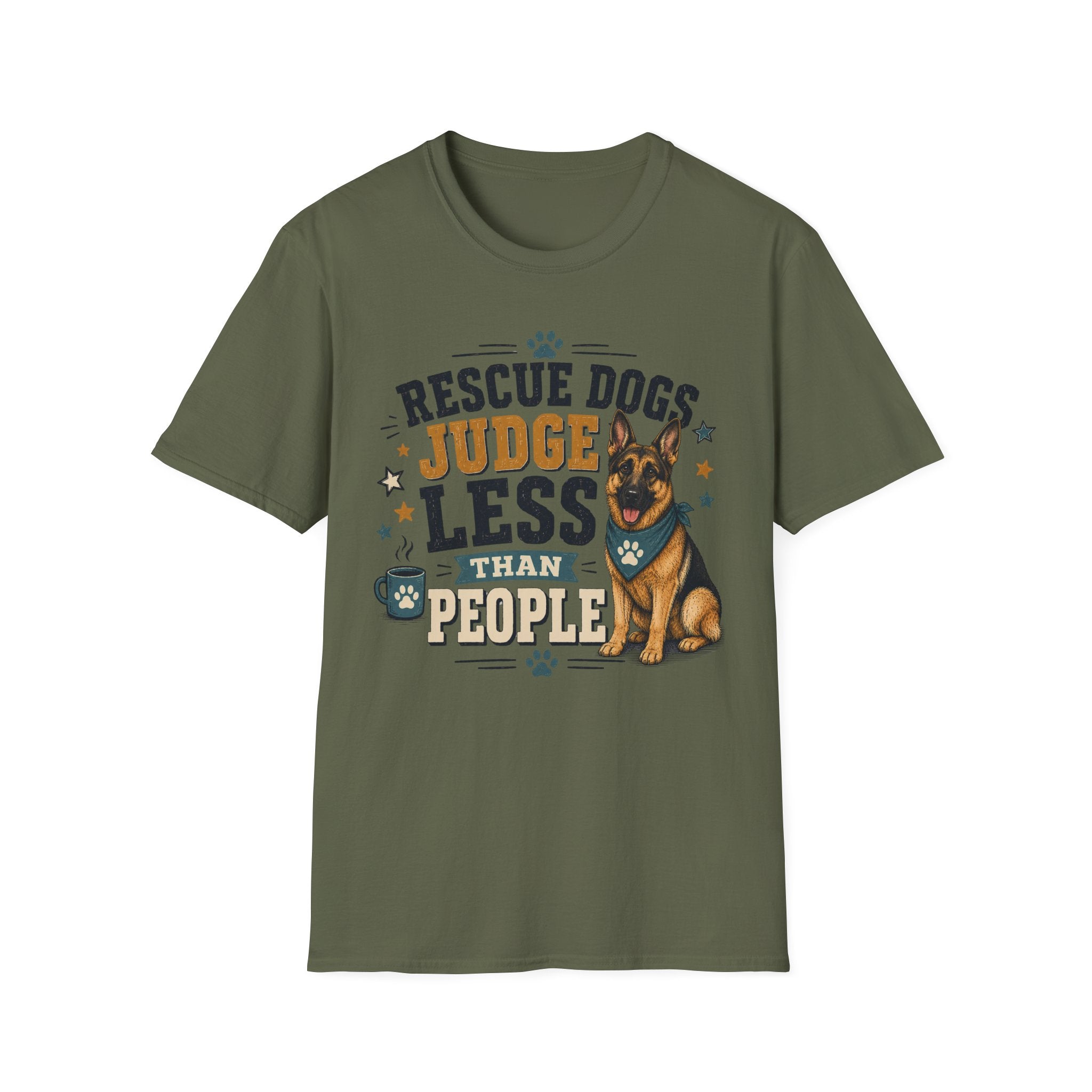 Rescue Dogs Judge Less Than People T-Shirt — Cute German Shepherd Rescue Tee