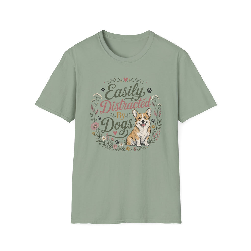 Easily Distracted By Dogs T-Shirt — Cute Corgi Floral Dog Lover Tee