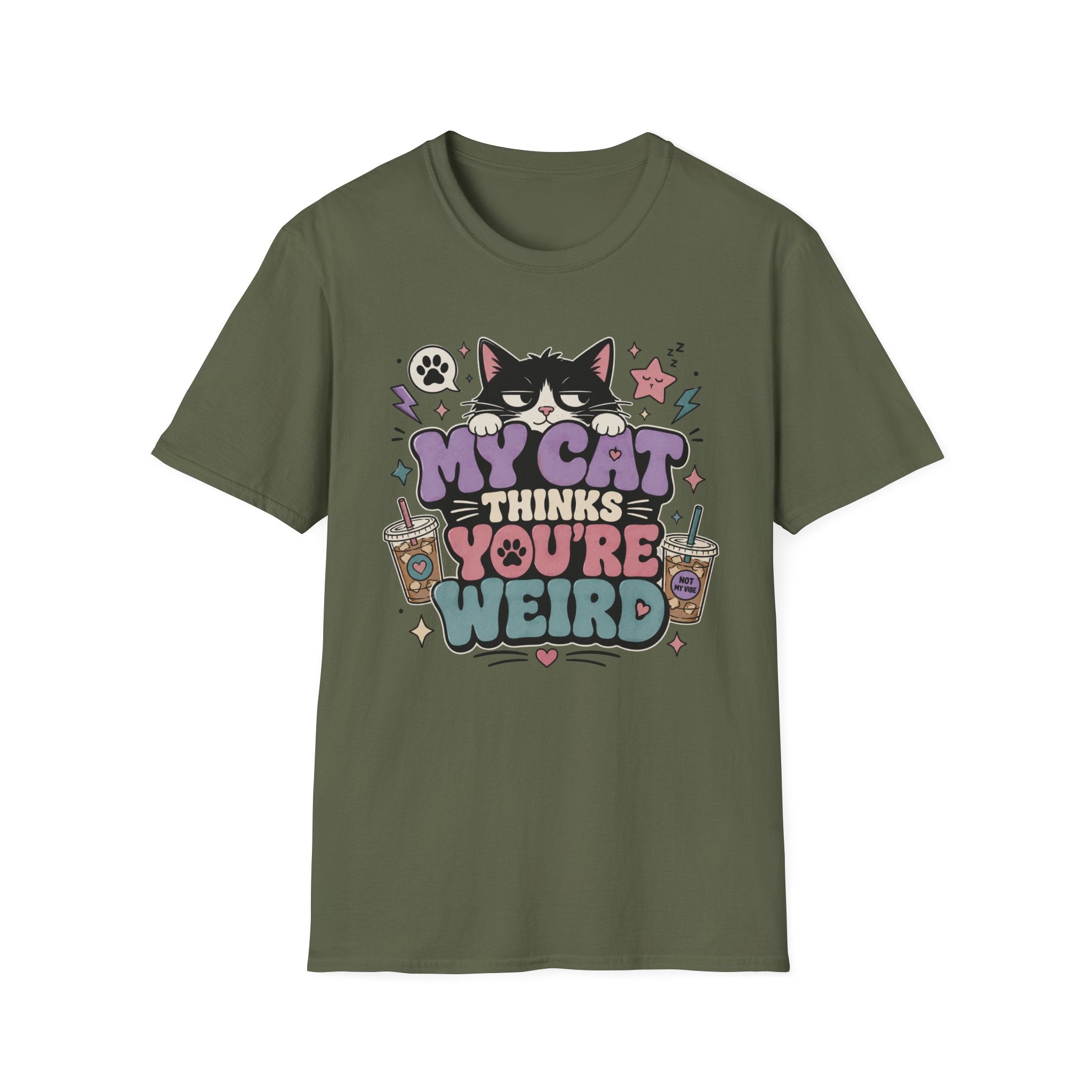 'My Cat Thinks Your Weird' Cute Funny Cat Graphic Tee