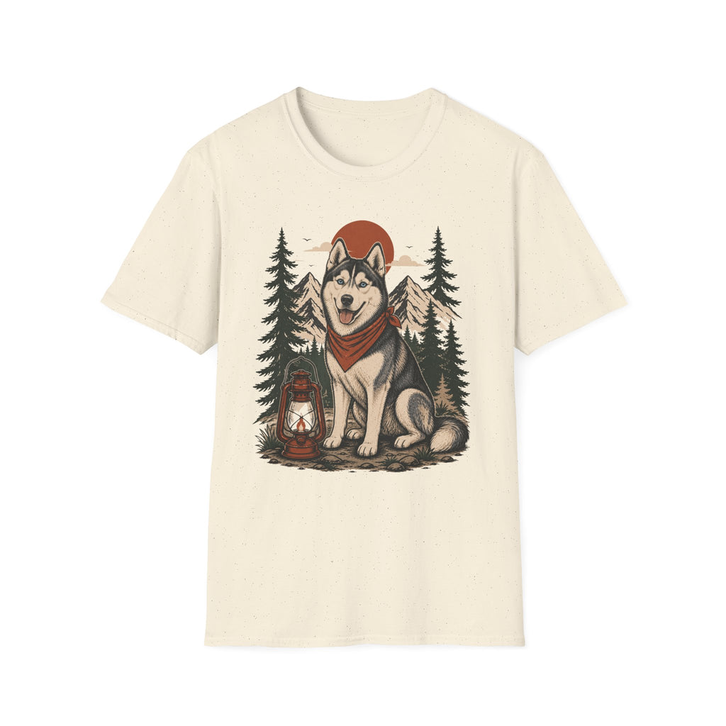 Husky Lantern T-Shirt — Retro Camping Dog Tee