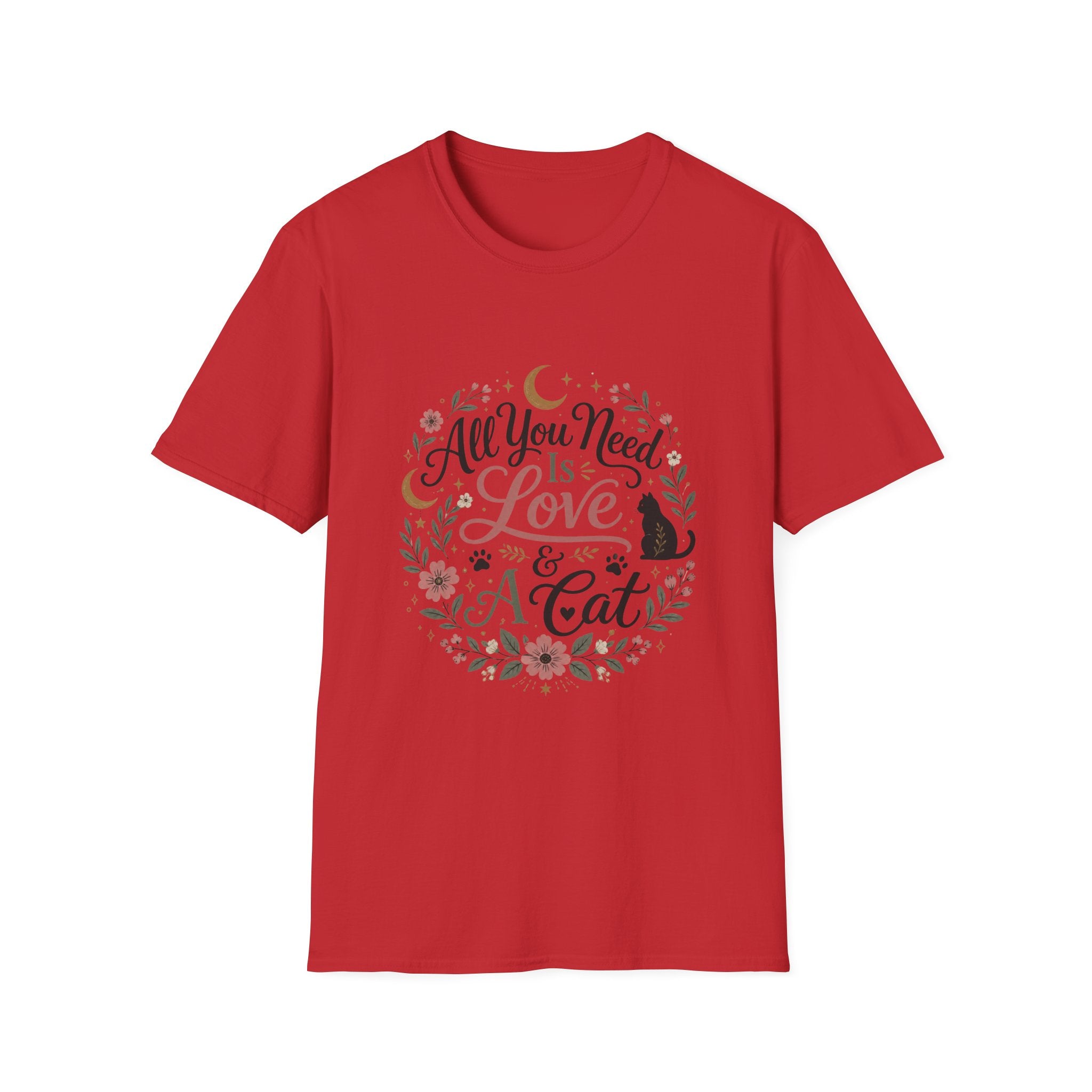 All You Need Is Love & A Cat T-Shirt — Floral Cat Lover Tee