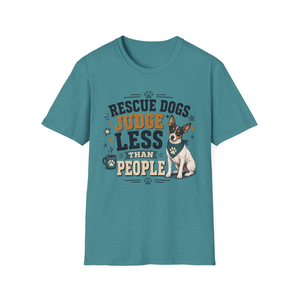 Rescue Dogs Judge Less Than People T-Shirt — Cute Rat Terrier Rescue Tee