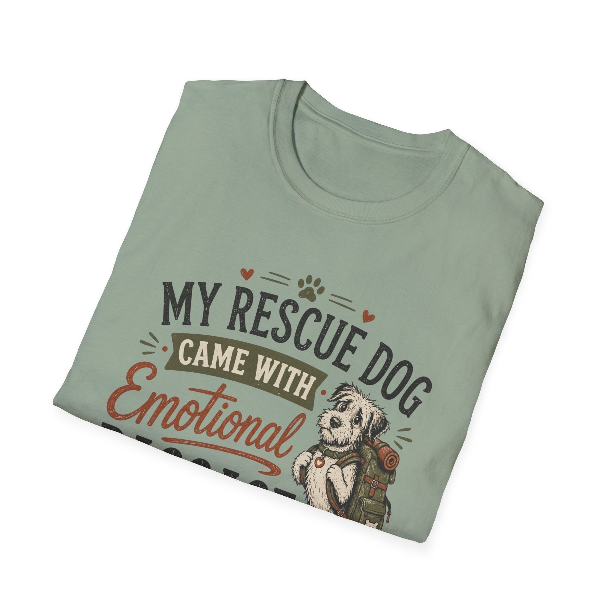 Rescue Dog T-Shirt — "My Rescue Dog Came With Emotional Baggage" Cute Adopted Pup Tee