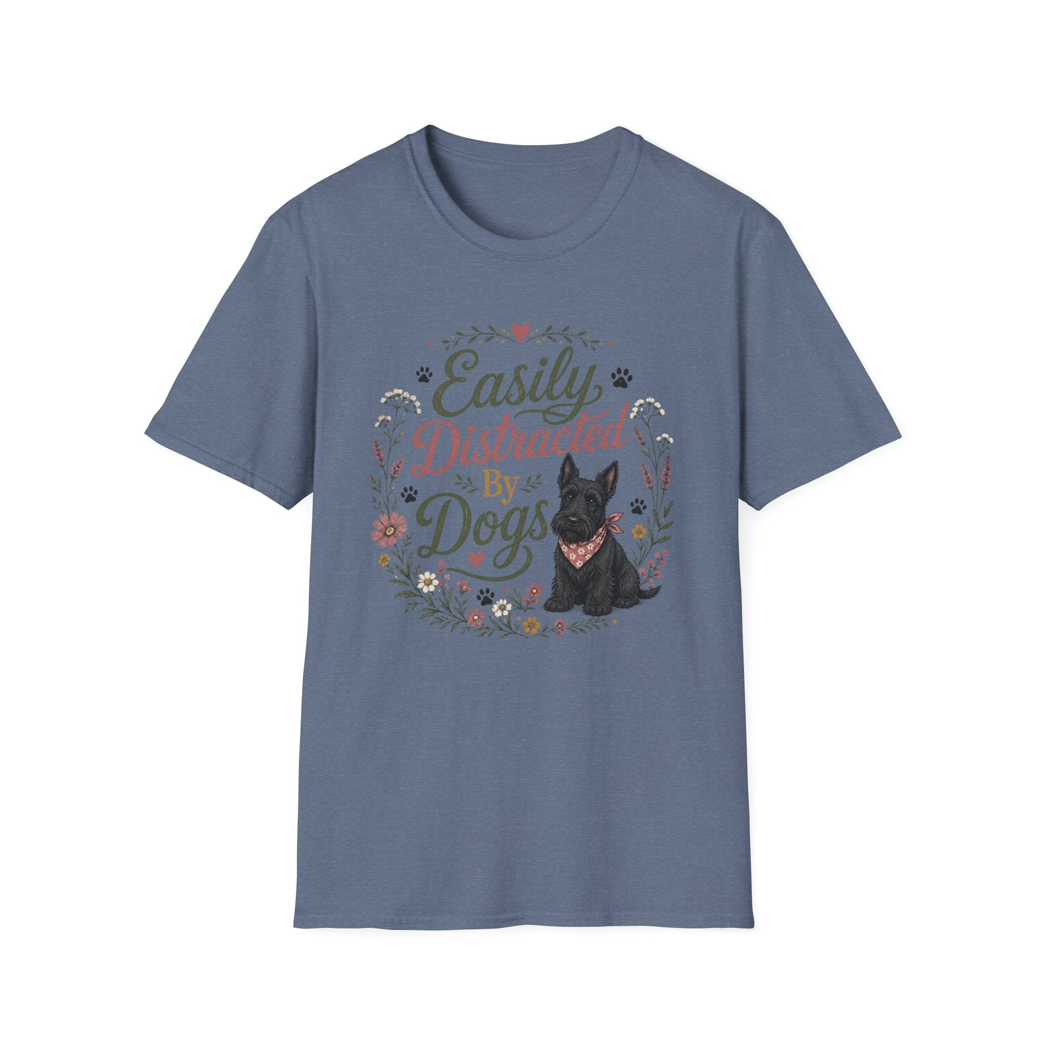 Easily Distracted By Dogs T-Shirt — Cute Scottish Terrier Floral Dog Lover Tee