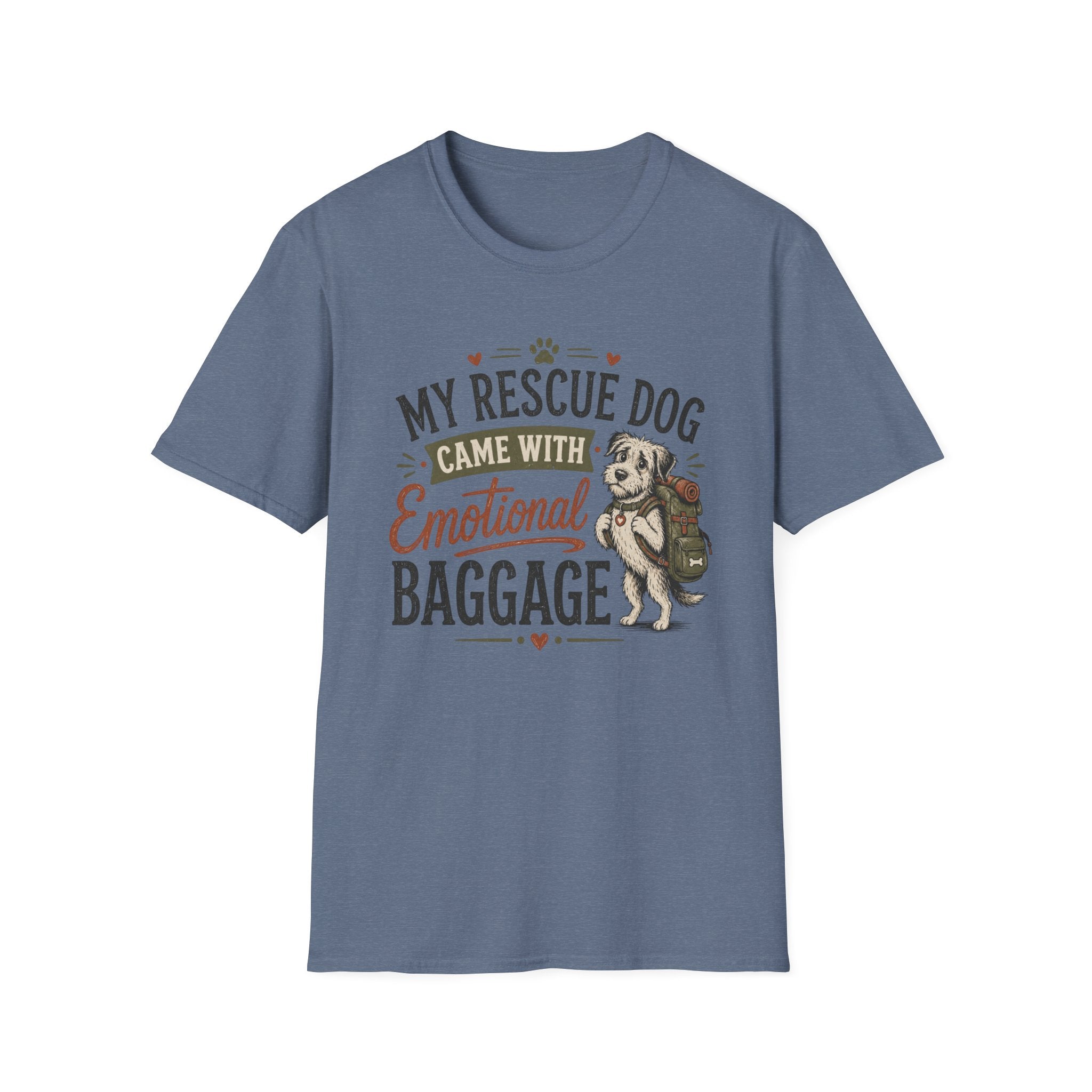 Rescue Dog T-Shirt — "My Rescue Dog Came With Emotional Baggage" Cute Adopted Pup Tee