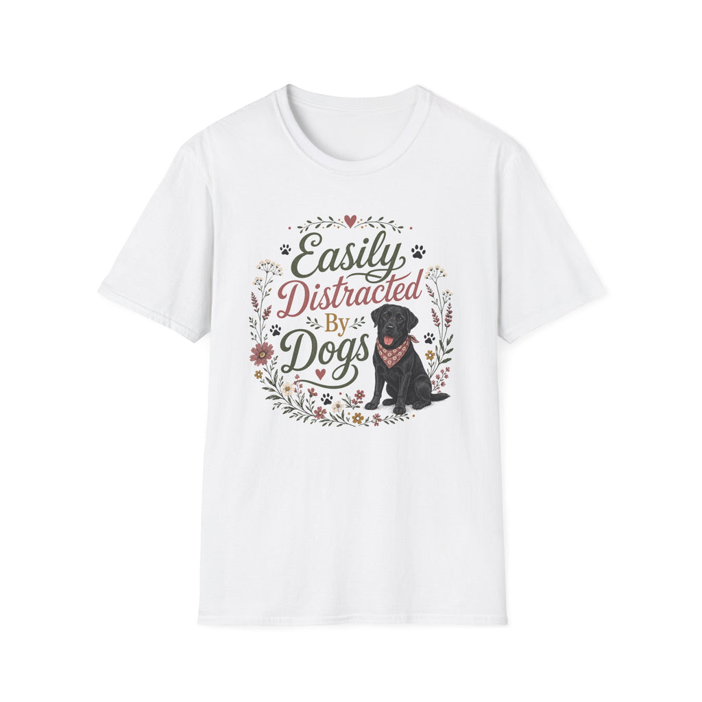 Easily Distracted By Dogs T-Shirt — Cute Black Lab Floral Dog Lover Tee