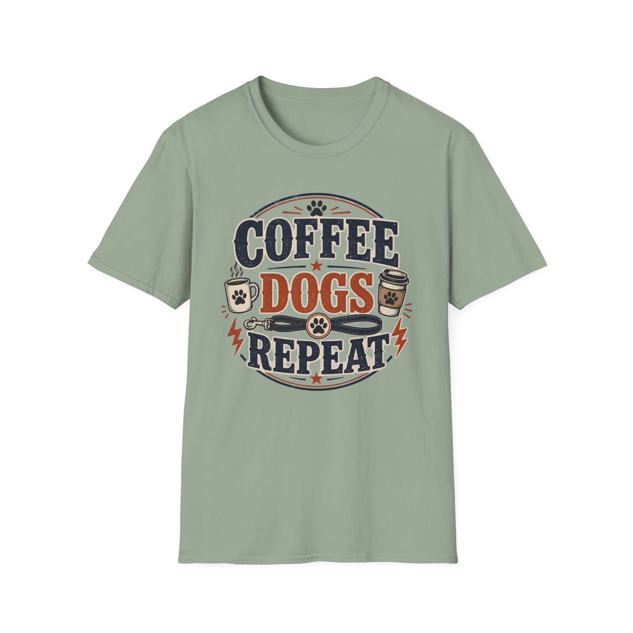 Coffee Dogs Repeat T-Shirt — Funny Dog Lover Coffee Tee