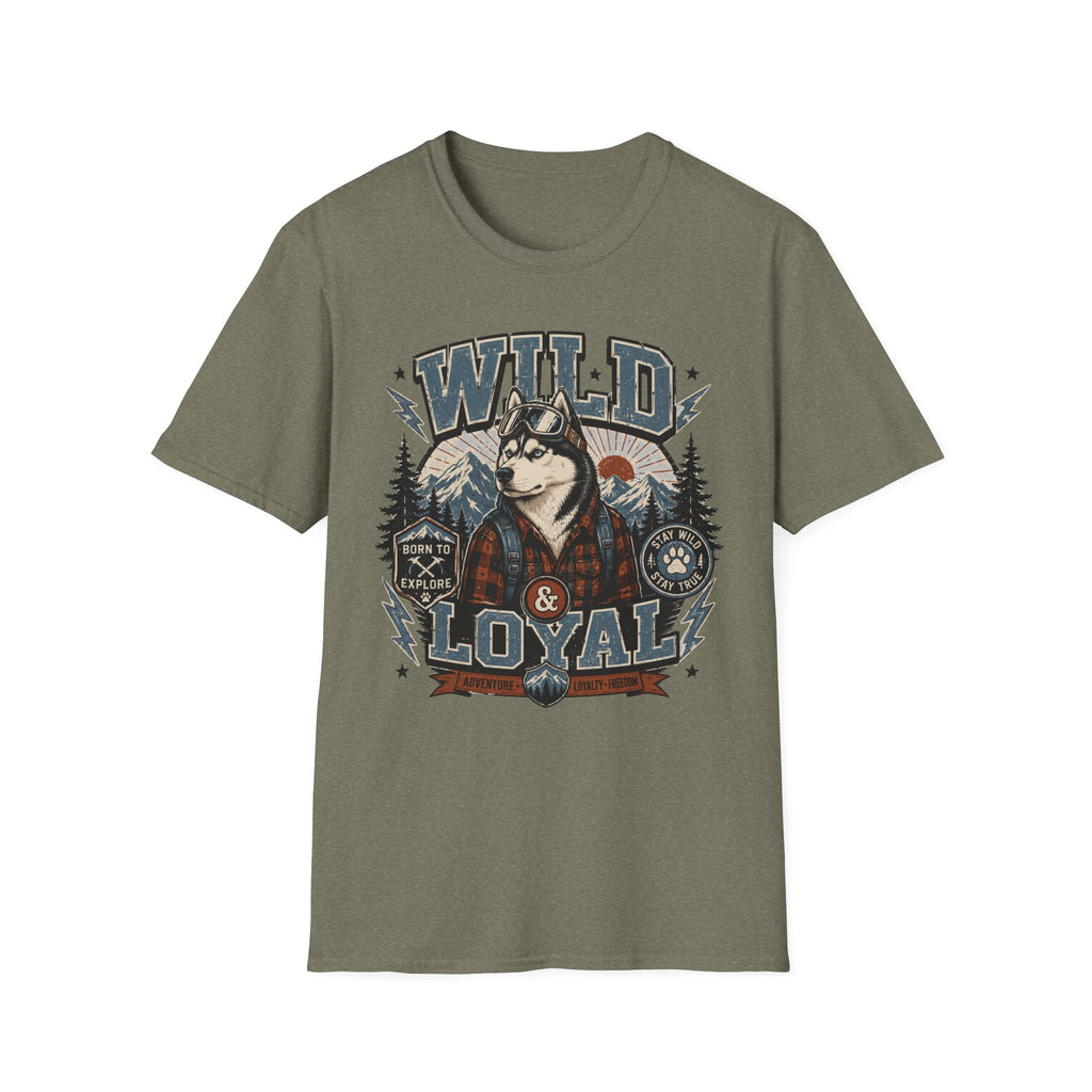 Wild & Loyal Husky T-Shirt — Vintage Mountain Dog Tee