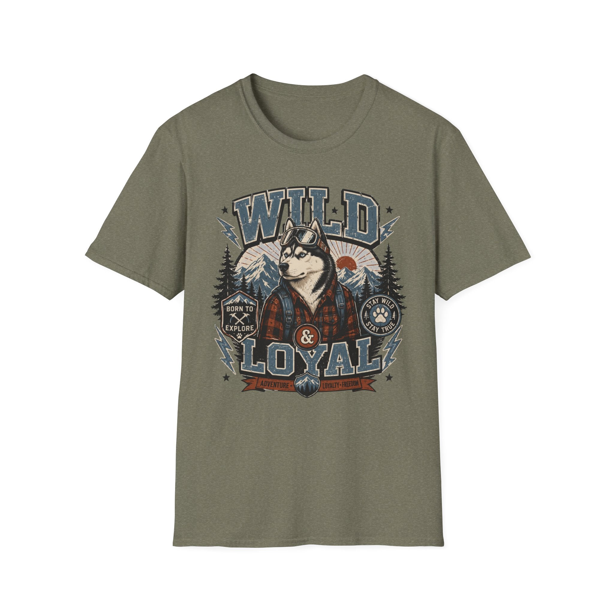 Wild & Loyal Husky T-Shirt — Vintage Mountain Dog Tee