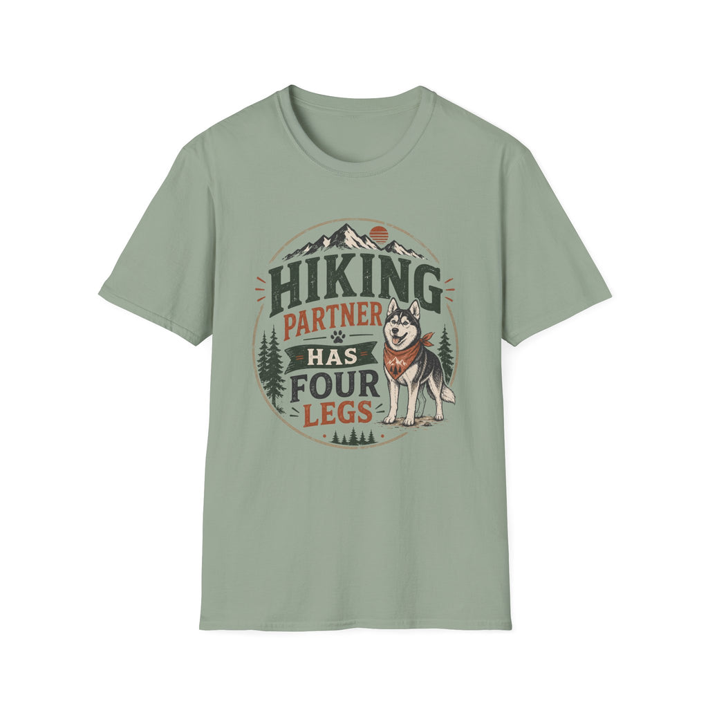 Hiking Partner Has Four Legs T-Shirt — Husky Dog Lover Outdoor Tee